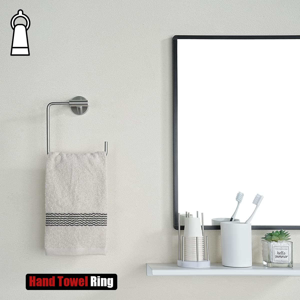 Stainless Steel Square Towel Ring Holder - 6 Inch Brushed Nickel Wall Mount Bathroom Accessory (TR140-BN) - Perfect for Modern Bathrooms & Powder Rooms