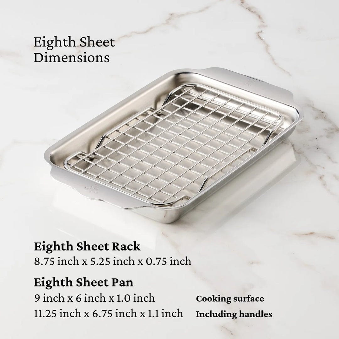 Hestan Provisions Tri-Ply Stainless Steel Mini 1/8 Sheet Pan with Rack - Perfect for Baking, Roasting & Meal Prep in Small Ovens or Toaster Ovens
