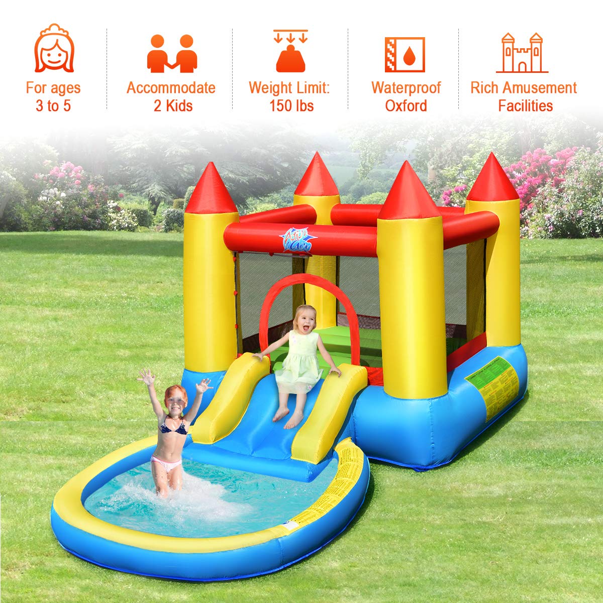 **HONEY JOY Inflatable Water Slide for Kids & Adults - Toddler Bounce House with Ocean Ball Pit & Slide - Indoor/Outdoor Blow Up Water Park Castle (Includes 580W Blower) - Perfect for Backyard Parties, Summer Fun, and Family Gatherings**