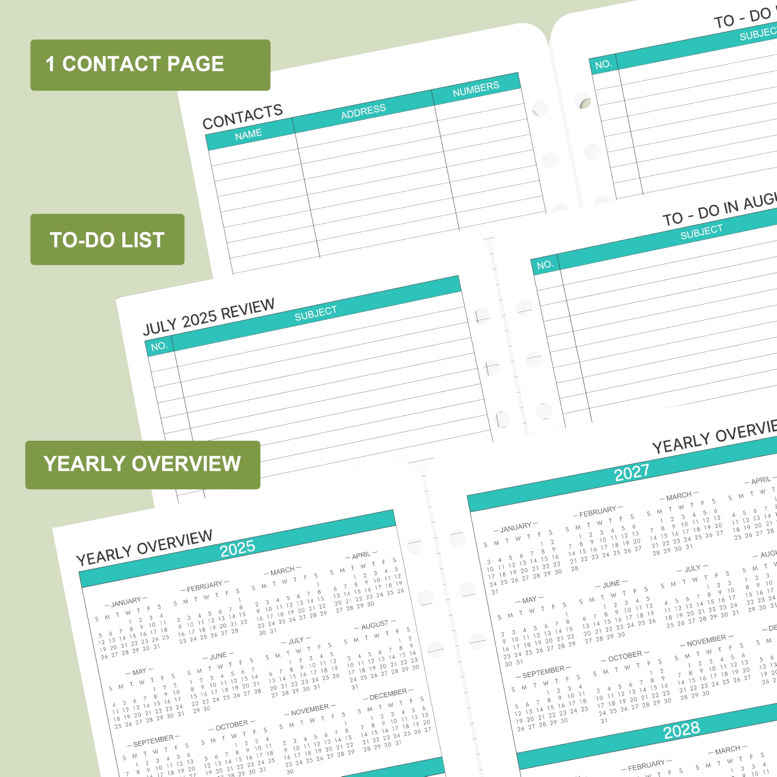 2025-2027 Monthly Planner Refill Inserts - 7-Hole Punched for Franklin Covey & Similar Planners, 5.5