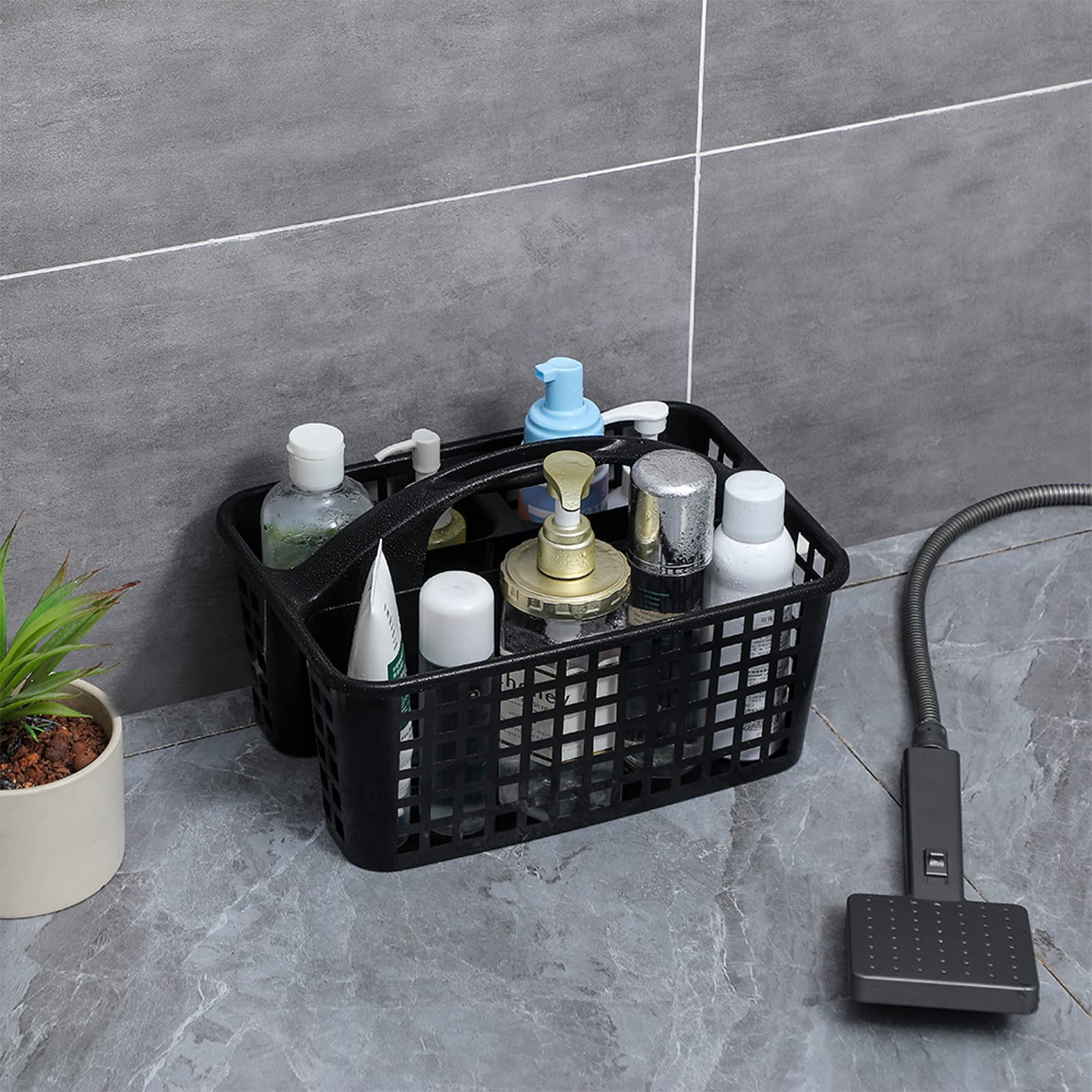 JiatuA Portable Shower Caddy Basket with Compartments - Plastic Storage Organizer with Handle for Bathroom, Kitchen, College Dorm & Under Sink - Perfect for Cleaning Supplies, Toiletries & Household Items (Black)