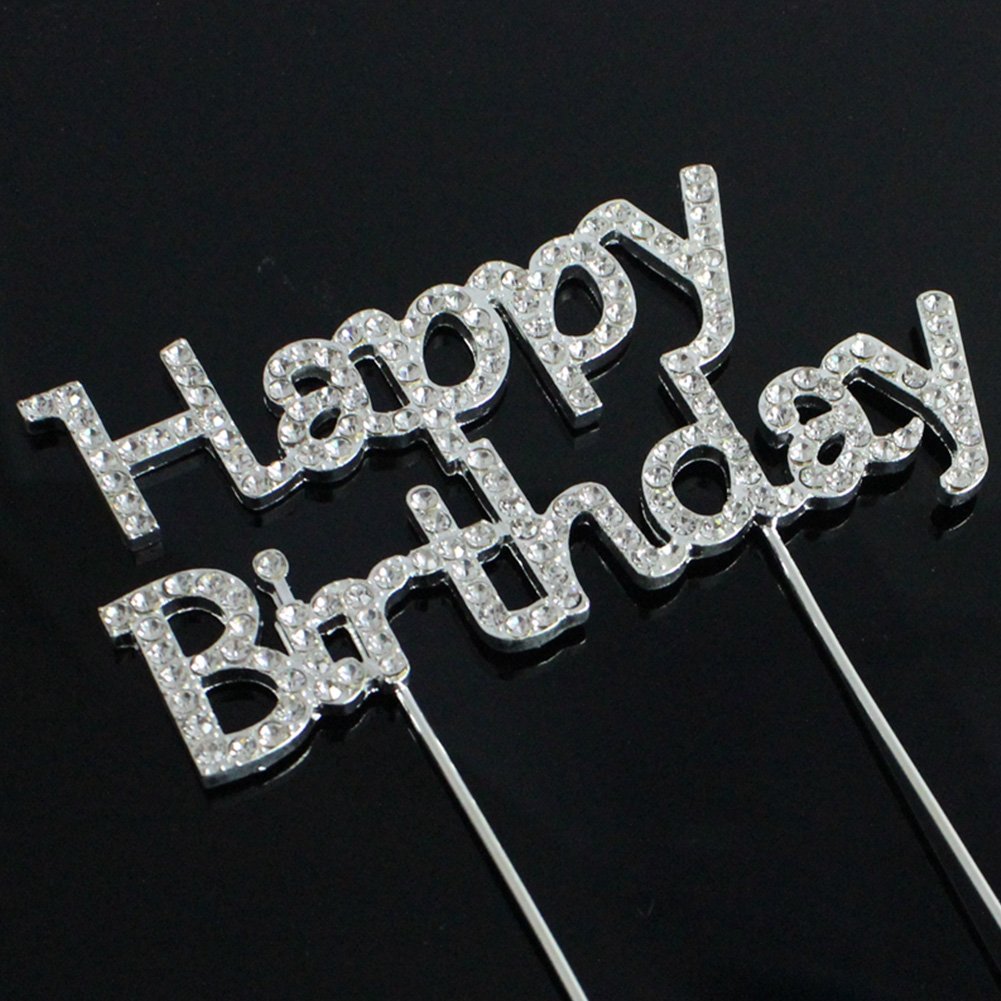 Elegant Silver Rhinestone Wedding Cake Topper - Anniversary, Birthday, Christmas & Party Decorations (Happy Birthday) - Perfect for Wedding Cakes, Anniversary Celebrations, Birthday Parties & Holiday Desserts