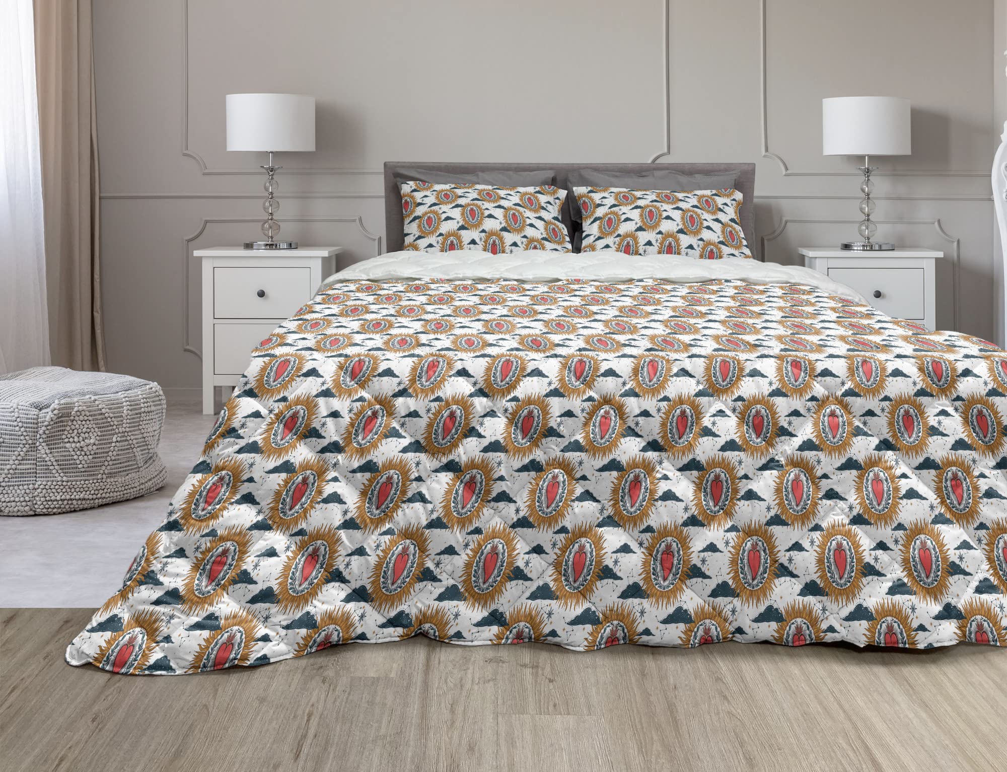 Ambesonne Cosmic Bohemian Duvet Cover Set - Twin XL, Orange & Petrol Blue Tribal Design with Constellation & Sun Motifs | Microfiber Filling Bedding Set for Hippie & Boho Style Bedrooms | Perfect for Dorm Rooms, Guest Beds & Bohemian Home Decor