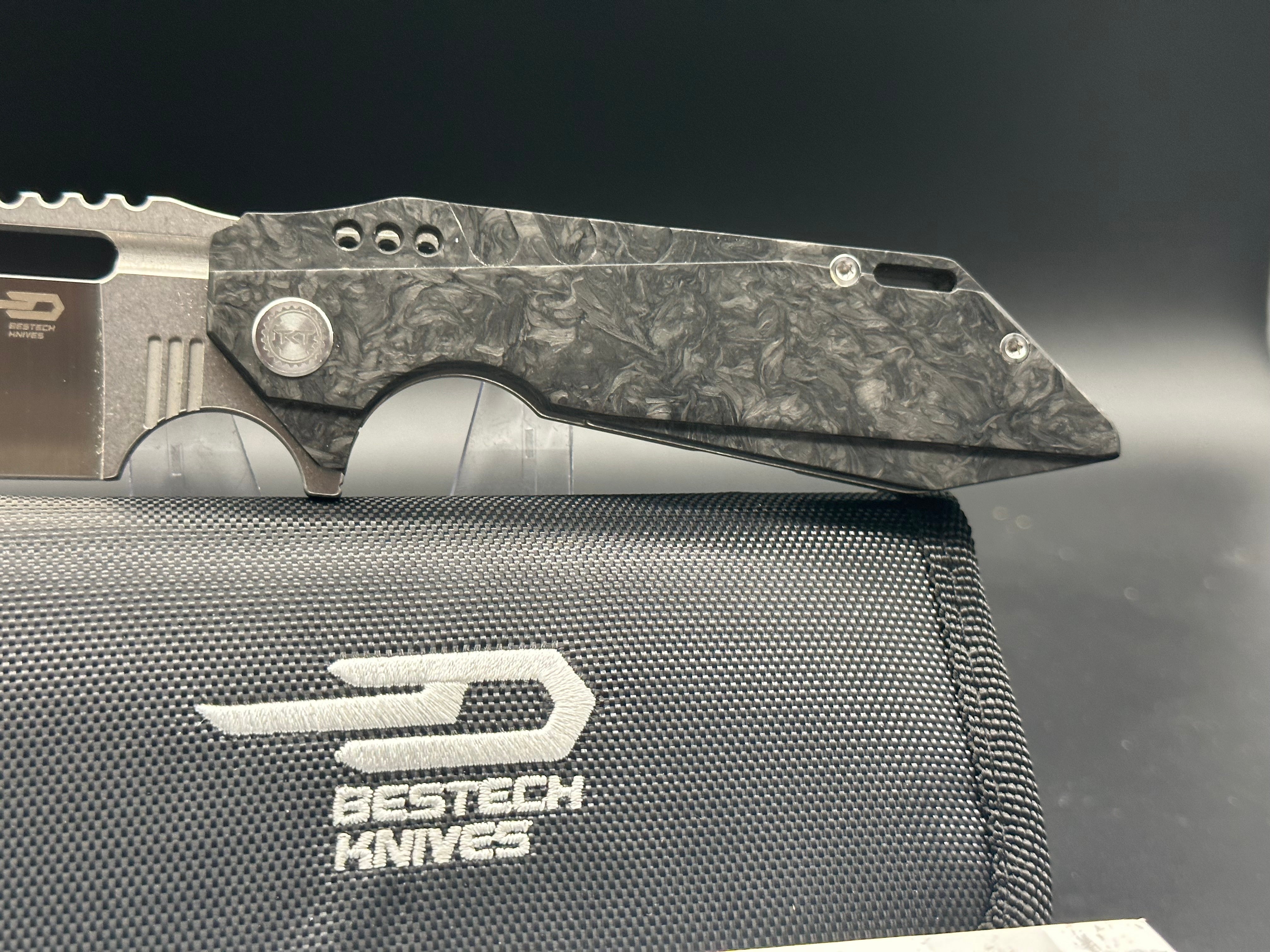BESTECH SHODAN Folding Pocket Knife - Carbon Fiber & Titanium Handle, S35VN Satin Blade (BT1910C) - EDC, Outdoor Camping, Hunting & Survival Gear
