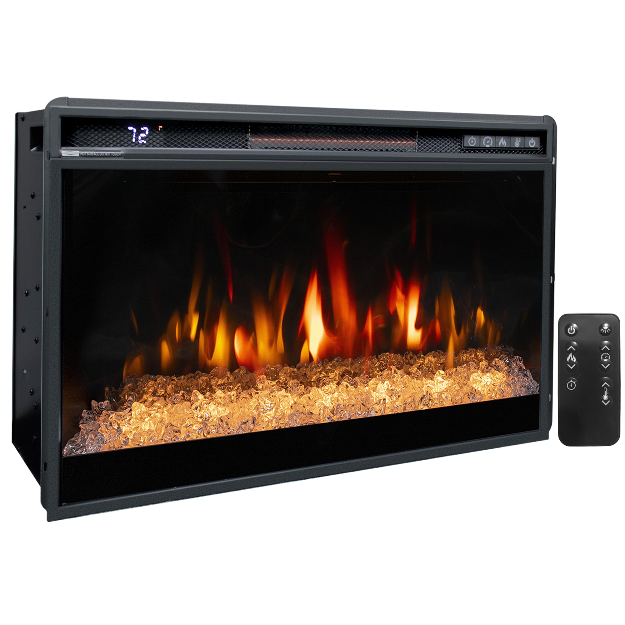 26 Inches Electric Fireplace Insert - 1500W Recessed Wall Mounted Fireplace with Remote Control, Crystal Ember Bed, Overheating Protection & Timer - Perfect for Living Room, Bedroom or Office (Black)