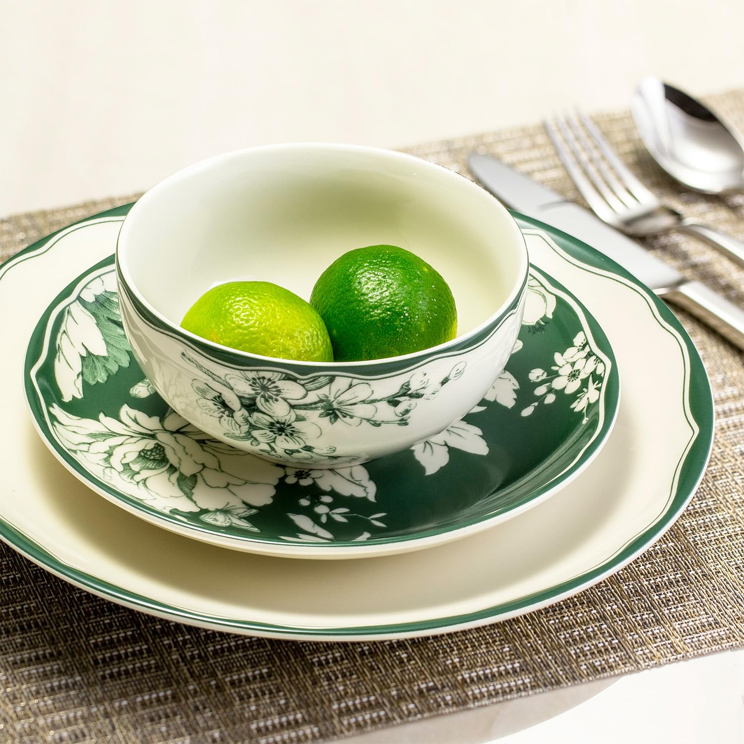 222 Fifth Brittany 12-Piece Sage Porcelain Dinnerware Set – Service for 4, Includes Dinner Plates, Salad Plates & Bowls, Lead-Free, Floral Design, Elegant Everyday Dining & Entertaining – Perfect for Family Meals, Dinner Parties & Holiday Gatherings