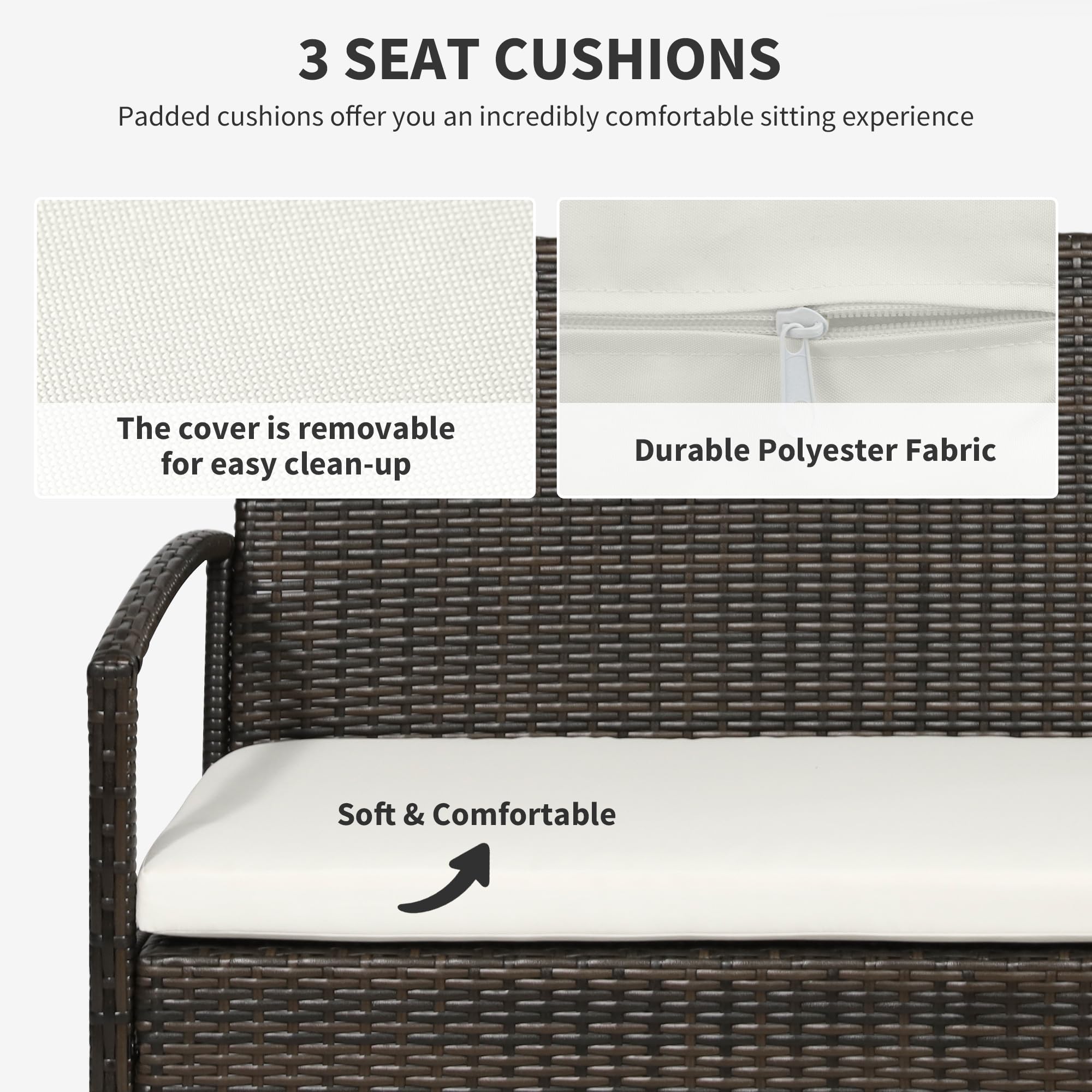 Outsunny 4-Piece PE Wicker Patio Furniture Set - Indoor/Outdoor Conversation Set with Chairs, Loveseat Sofa, Cushions & Glass Table - Perfect for Backyard, Garden, Poolside or Sunroom (Brown) | Durable Outdoor Seating for Relaxing & Entertaining