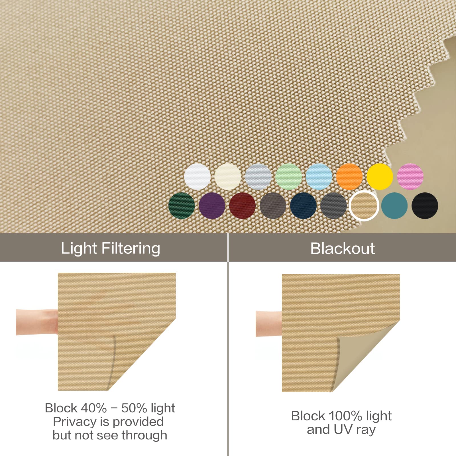 ZY Blinds Cordless Blackout Window Shades - Stone Roller Shades with Metal Valance, UV Protection & Energy Saving Room Darkening Fabric (54