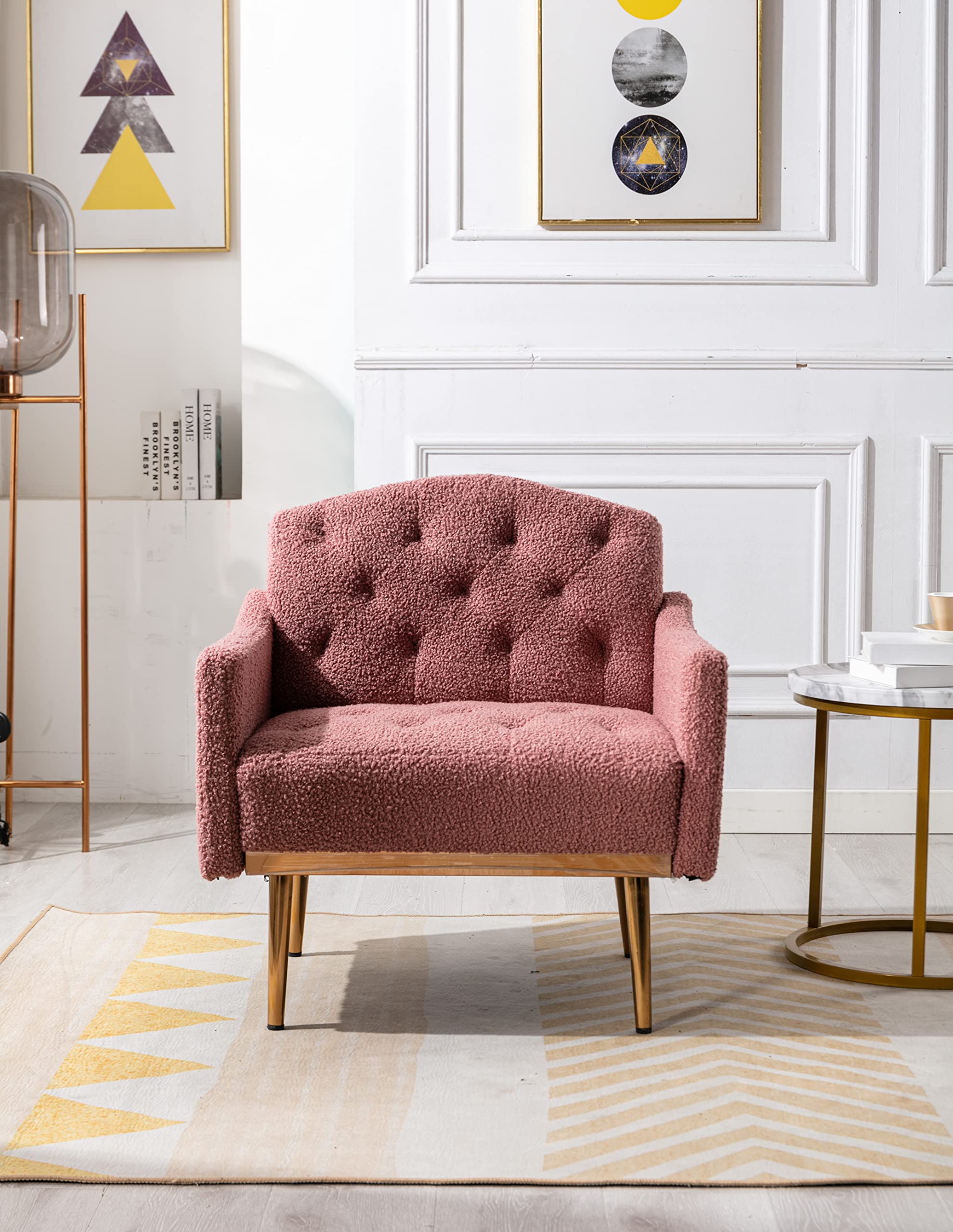 Luxury Velvet Accent Chair with Rose Gold Legs - European Style Single Sofa for Living Room, Bedroom & Office - Soft Upholstered Fabric Leisure Chair for Home Decor