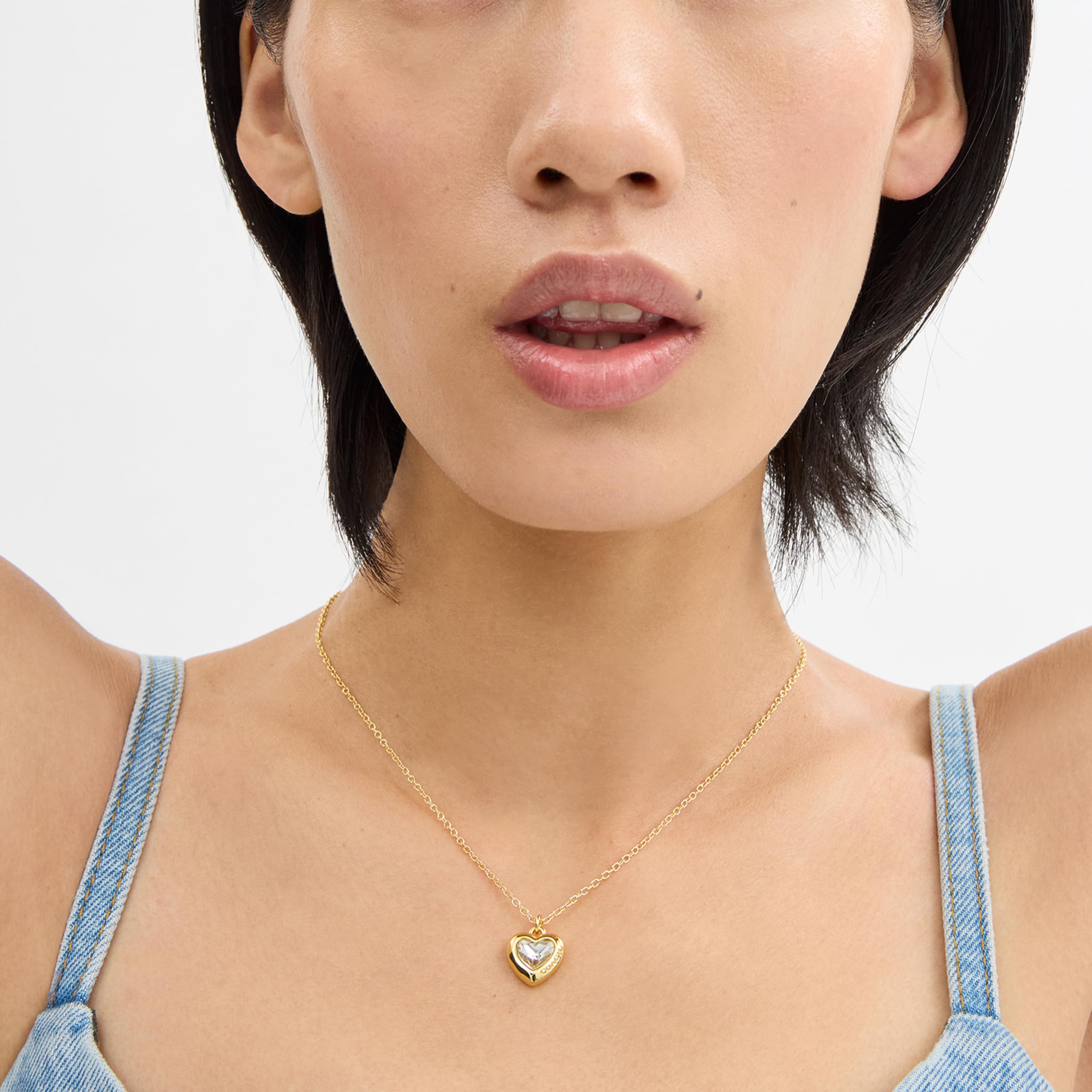 Coach Stone Heart Short Pendant Necklace for Women - Elegant Minimalist Jewelry Gift for Valentine's Day, Anniversary & Special Occasions | Perfect for Date Night, Party & Everyday Wear