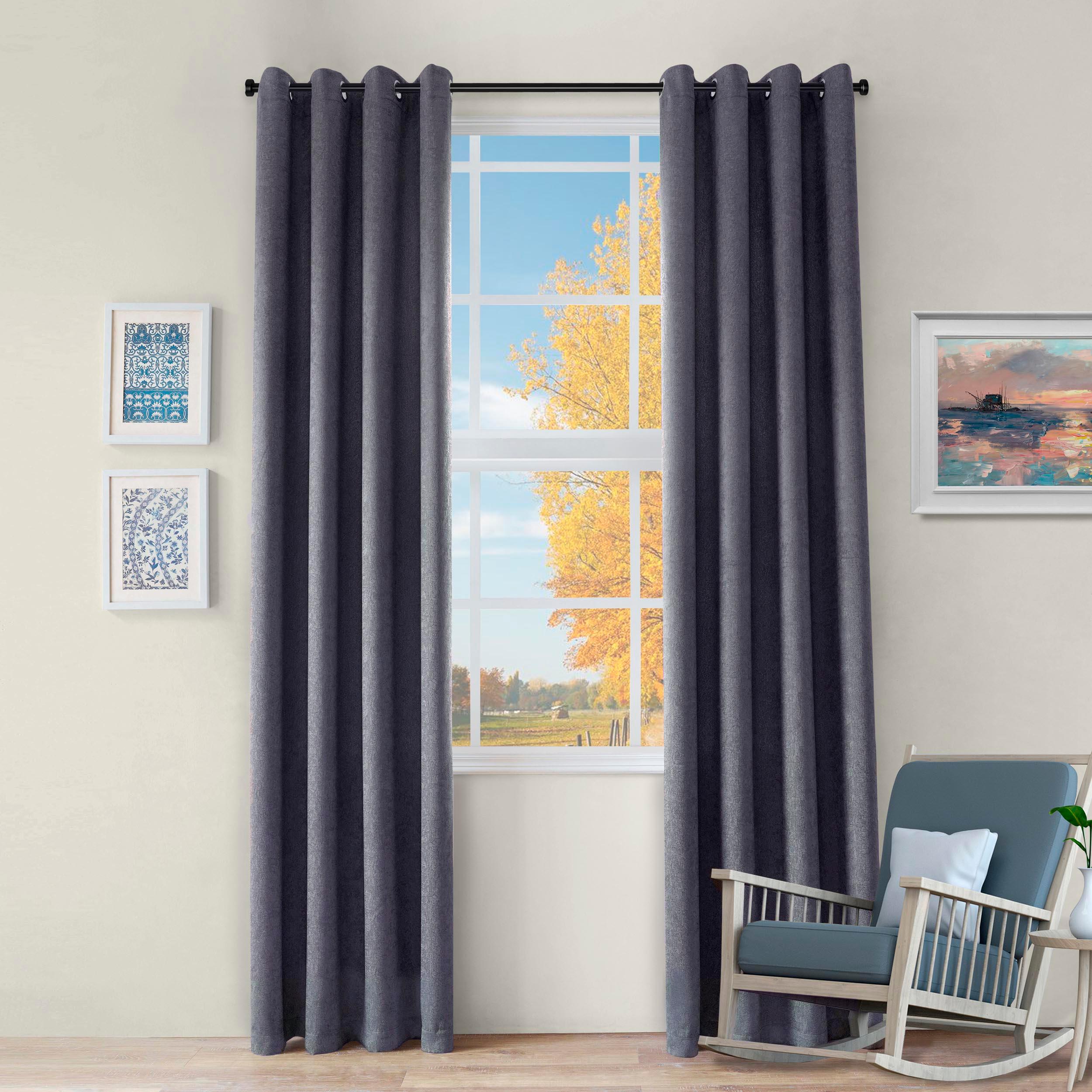 Blackout Senna Solid Textured Grommet Curtain Panels Set - Thermal Insulated Room Darkening Drapes for Bedroom & Living Room - Noise Reducing Window Treatments for Home Decor