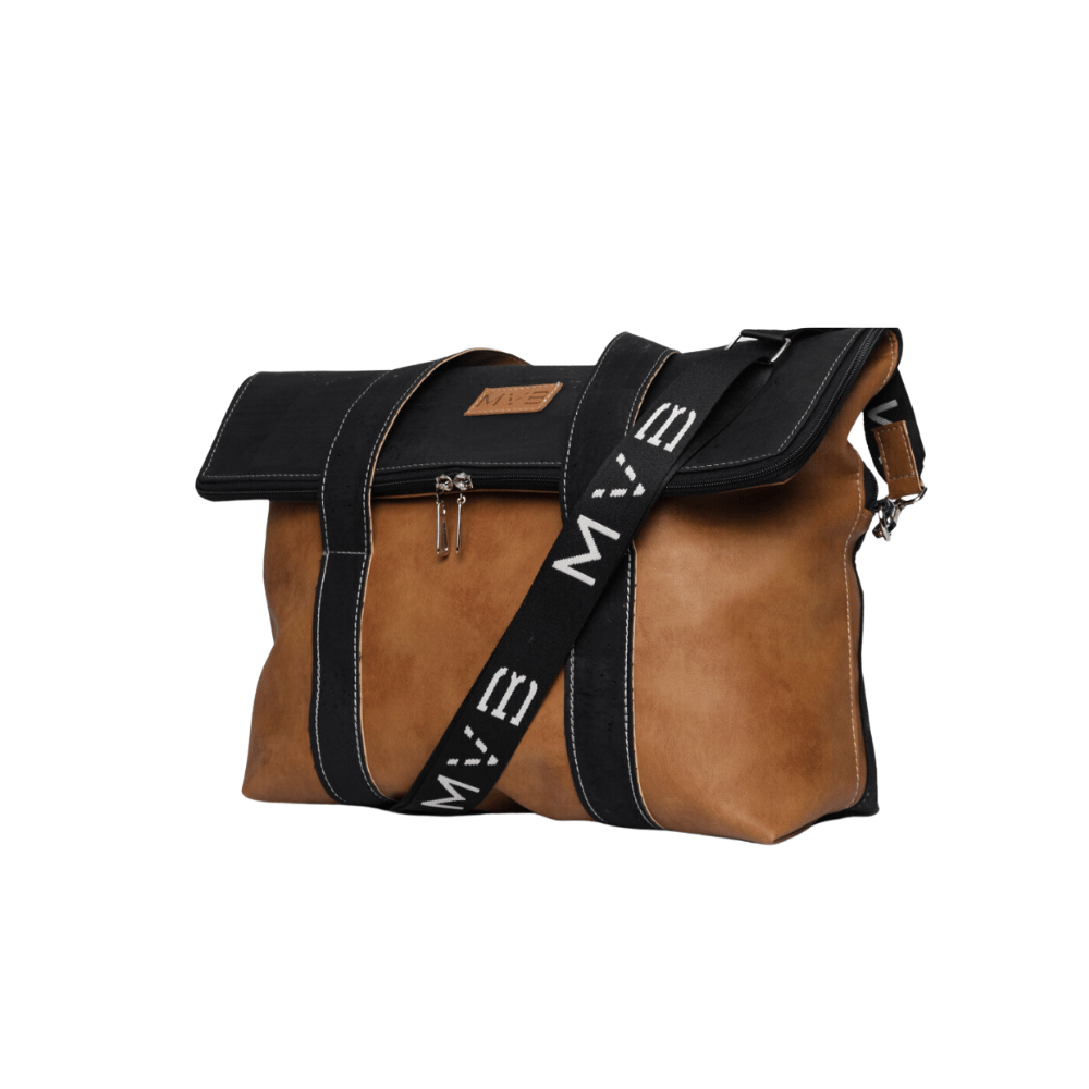 Vegan Cork Messenger Bag for Women & Men - Versatile & Stylish The Versa Flop in Black & Camel - Perfect for Work, Travel & Everyday Use