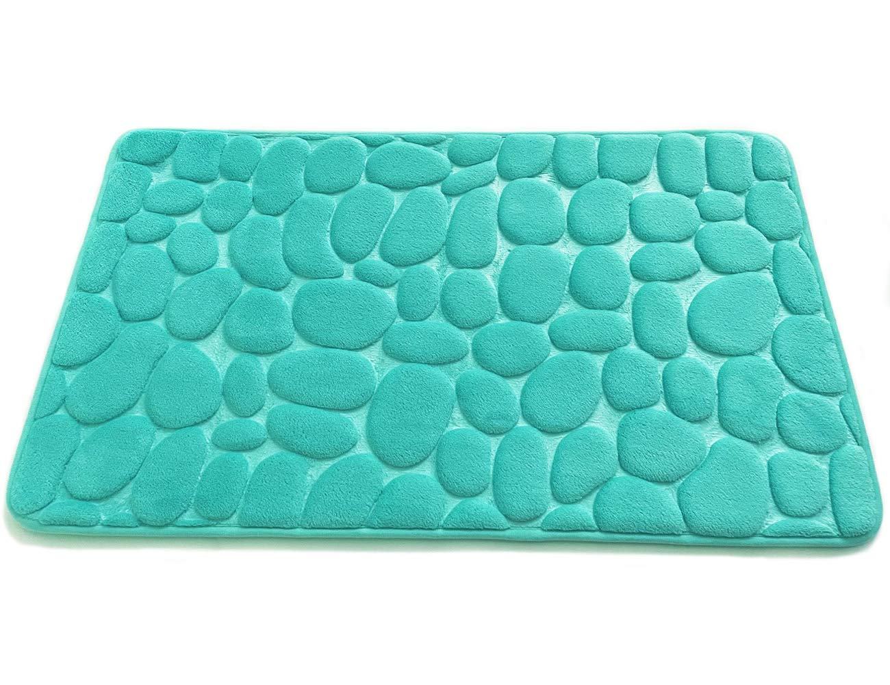 YIFONTIN Velour Bath Rugs Floor Mat - 17.75 x 27.5 Inch Memory Foam Non-Slip Bathroom Mat for Kitchen, Bedroom, Living Room - Soft & Absorbent Aqua Green Shaggy Rug (Perfect for Bathroom Safety & Cozy Home Decor)