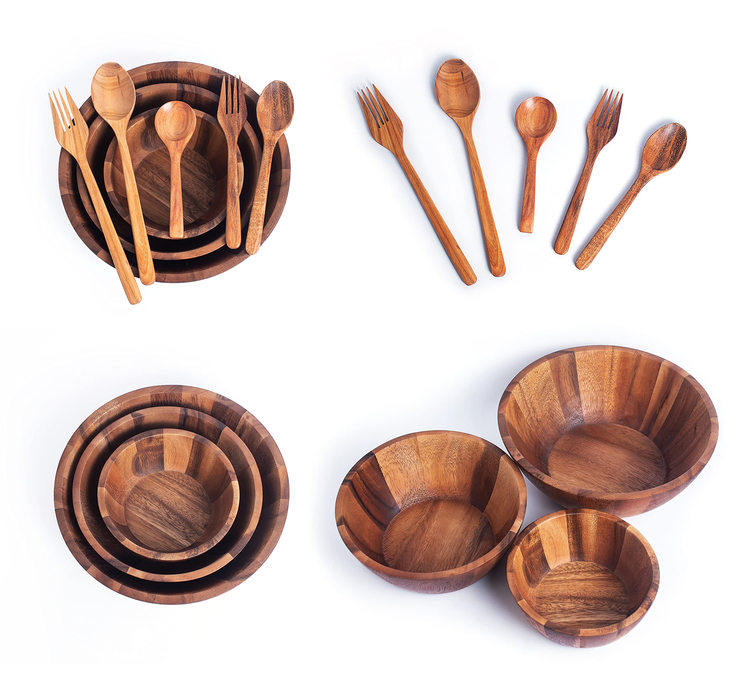 Premium Acacia Wood Nesting Bowl Set - 3 Sizes (9.5