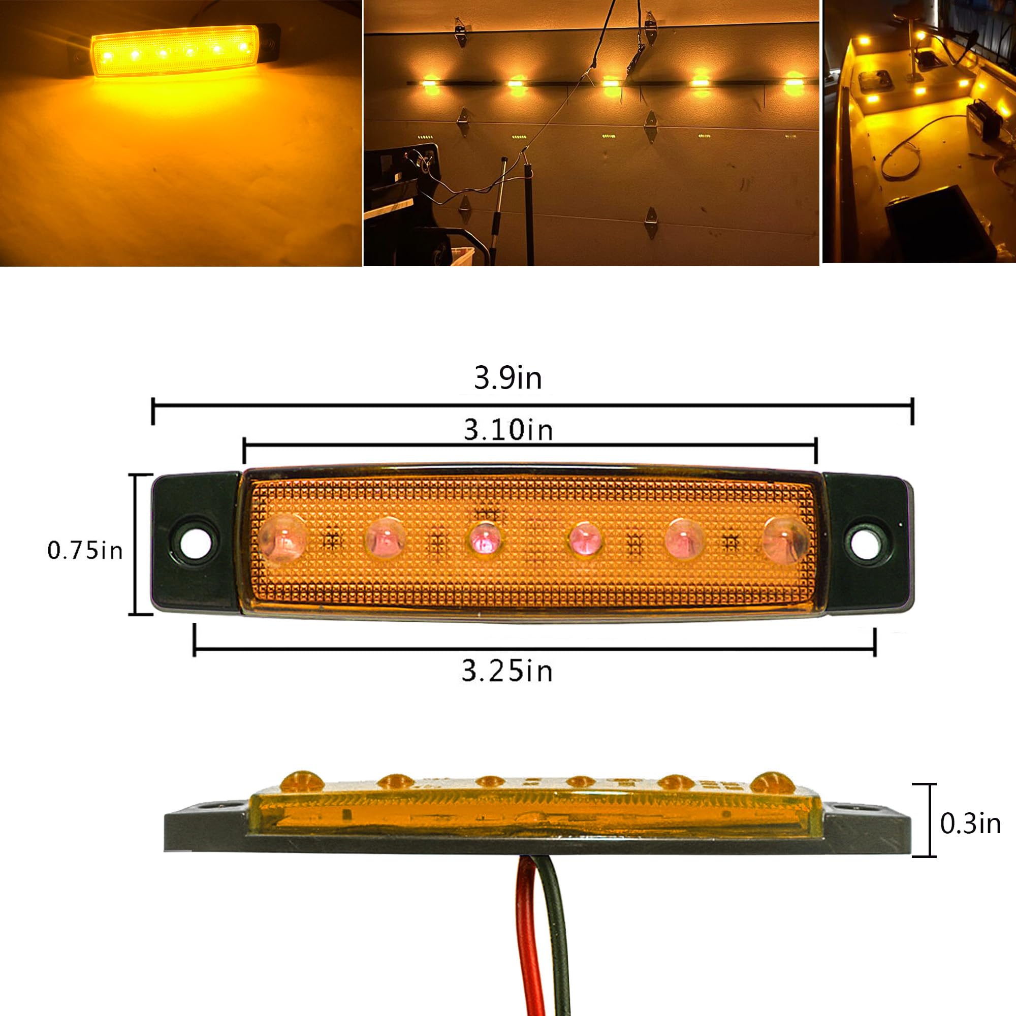 10 Pcs Amber LED Rock Strip Lights - Wheel Well Underglow Lighting Kit for Wrangler, Truck, Golf Cart, RV & SUV | Waterproof Off-Road Side Marker Lights | Perfect for Night Off-Roading, Car Shows & Custom Vehicle Lighting