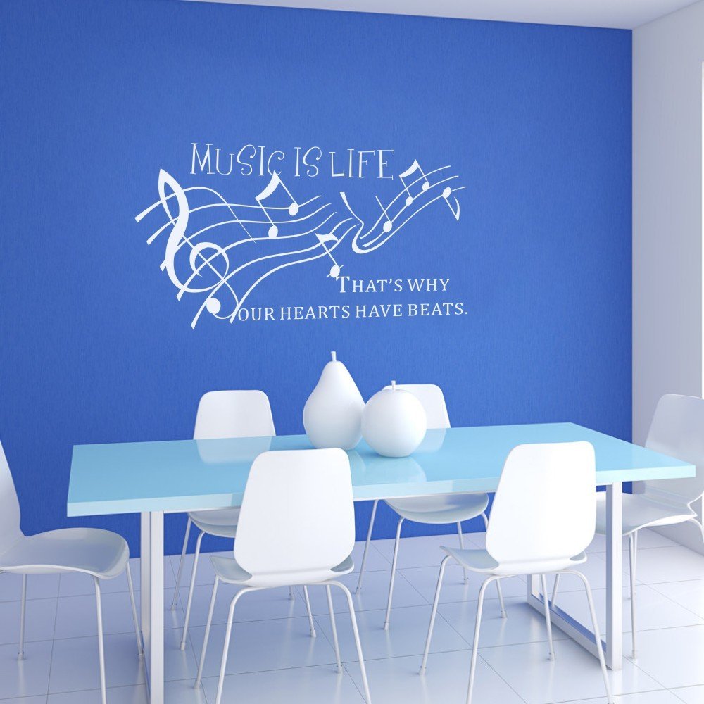 Music Wall Decal - Large White Vinyl Sticker for Bedroom, Nursery & Dorm Decor
