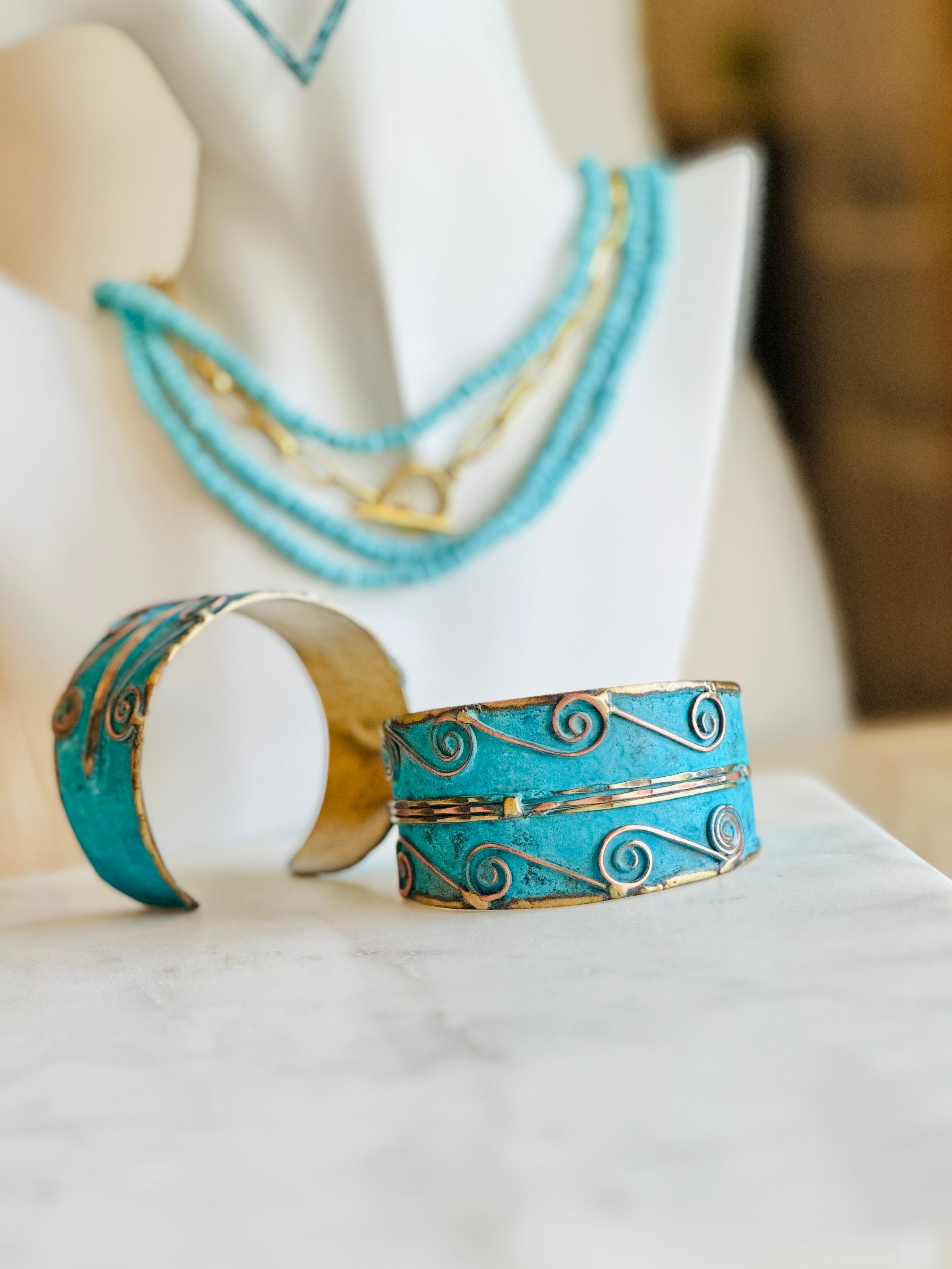Vintage White Leaves Patina Cuff Bracelet - Elegant Boho Jewelry for Women - Perfect for Weddings, Parties & Everyday Wear