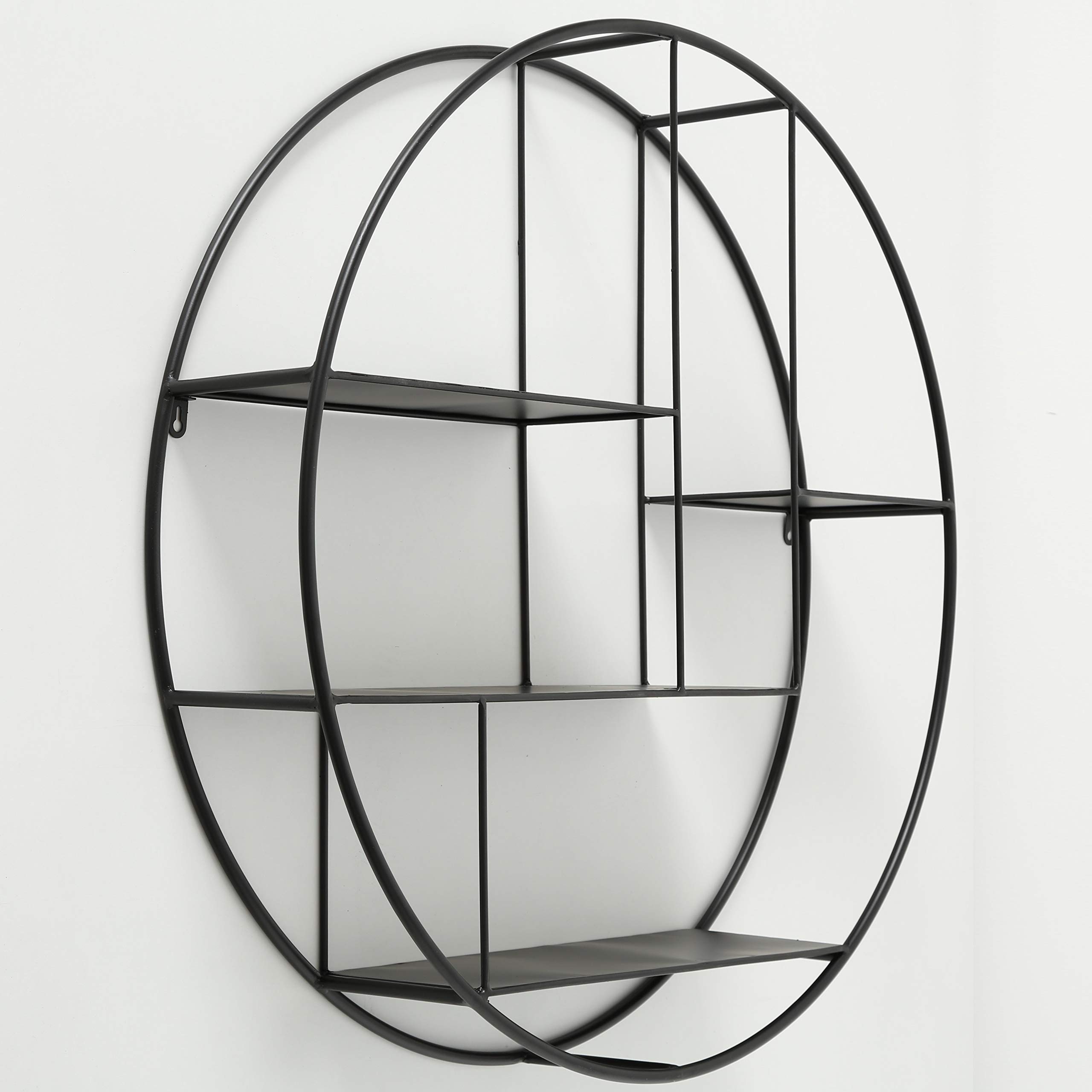 WHW Whole House Worlds 4-Tier Industrial Round Metal Floating Wall Shelf - 29 Inch Diameter, Black Iron, Scandi Contemporary Style - Perfect for Living Room, Bedroom, Kitchen Storage & Home Decor