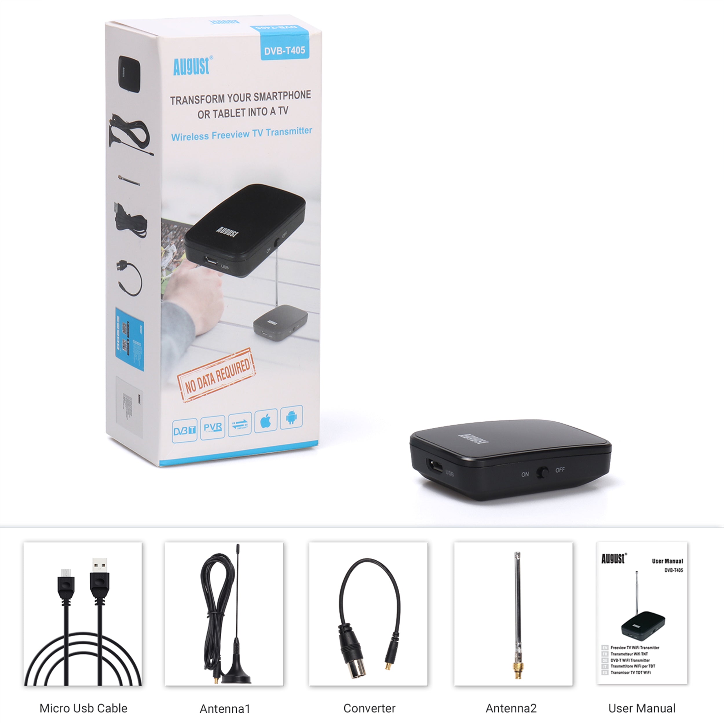 Portable Digital TV Tuner Receiver for Apple, Android & Chromebooks - WiFi DVB-T2 Freeview HD - Watch Live TV Anywhere | Perfect for Travel, Camping & Outdoor Entertainment