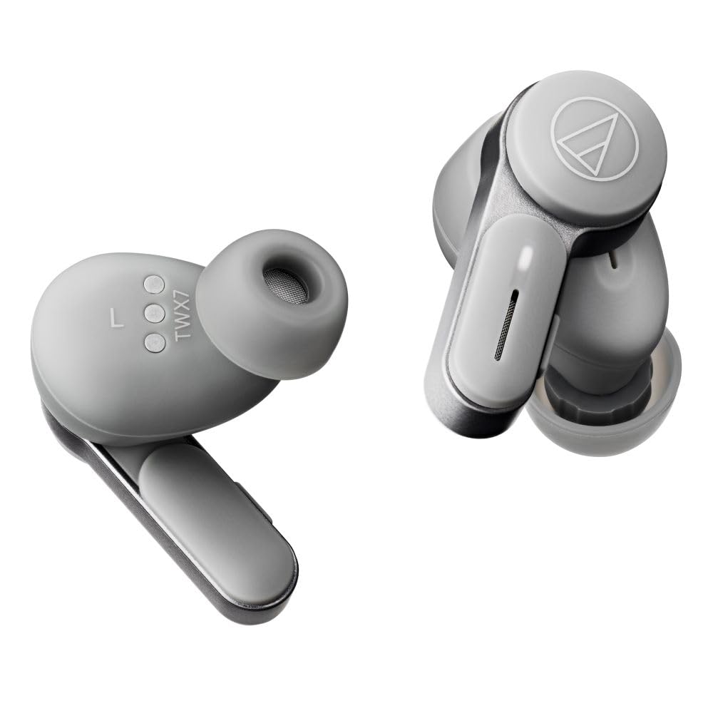 Audio-Technica ATH-TWX7GY True Wireless Earbuds - Bluetooth 5.2, Hi-Res Audio, Noise Cancelling, IPX4 Waterproof - Gray (Renewed) | Perfect for Gym, Running, Travel & Work Calls