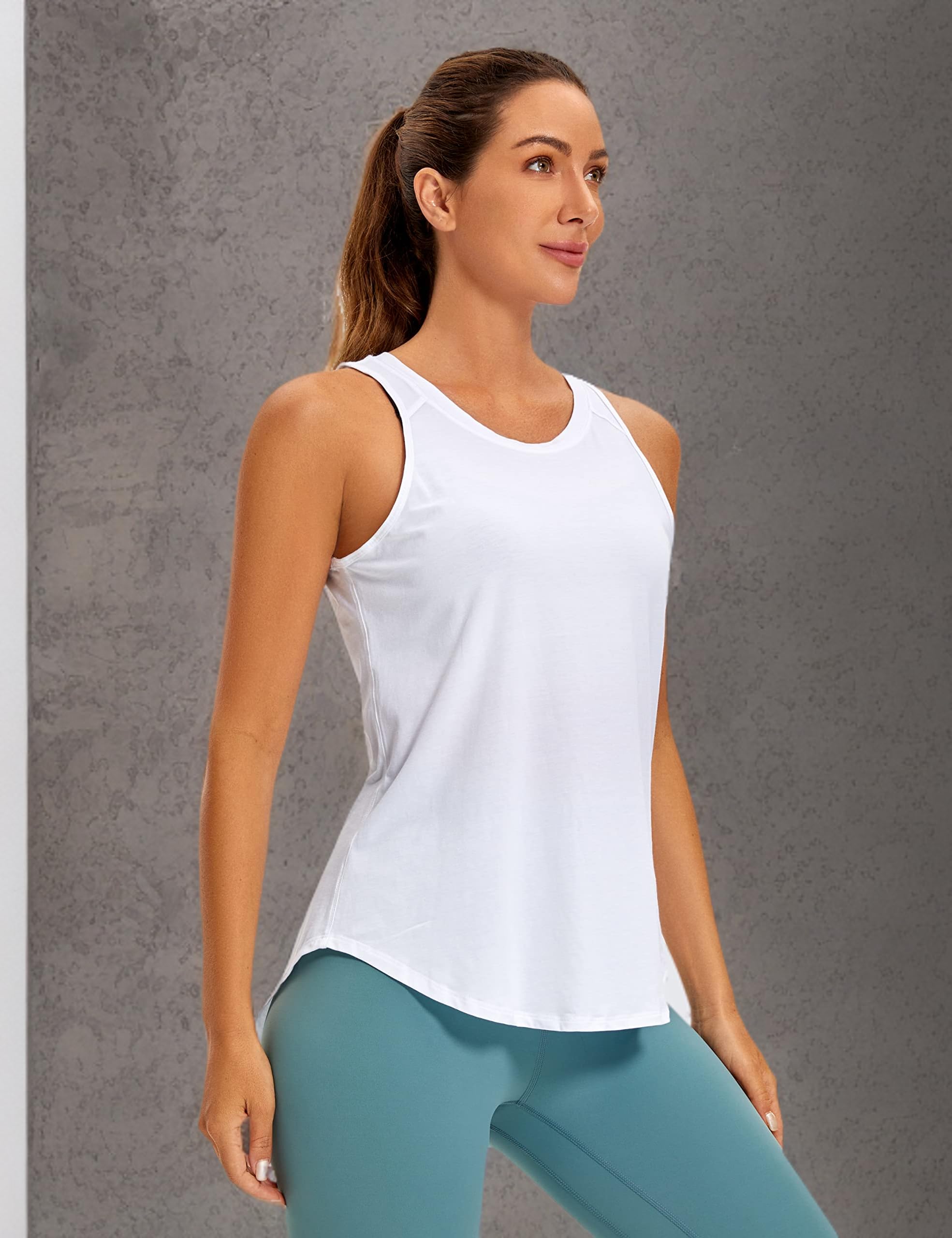CRZ YOGA Women's Pima Cotton Workout Tank Top - Tie Back Sleeveless Athletic Shirt for Yoga, Gym & Sports | Breathable Open Back Design for Comfortable Training Sessions