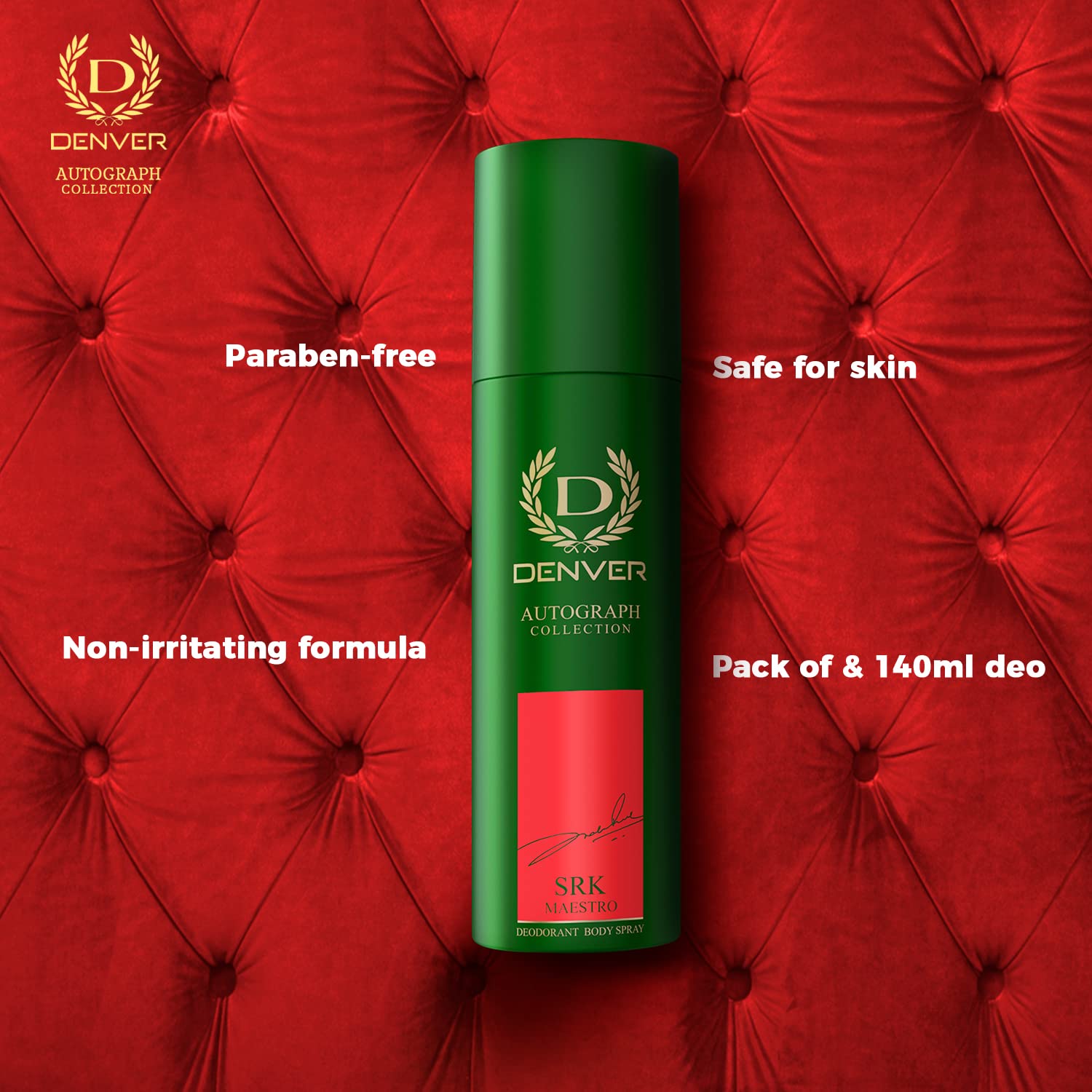 DENVER SRK Maestro Autograph Collection Deodorant Spray for Men - 140ml Long Lasting Luxury Body Spray | Fresh Scent, 48-Hour Protection | Perfect for Gym, Office & Daily Use