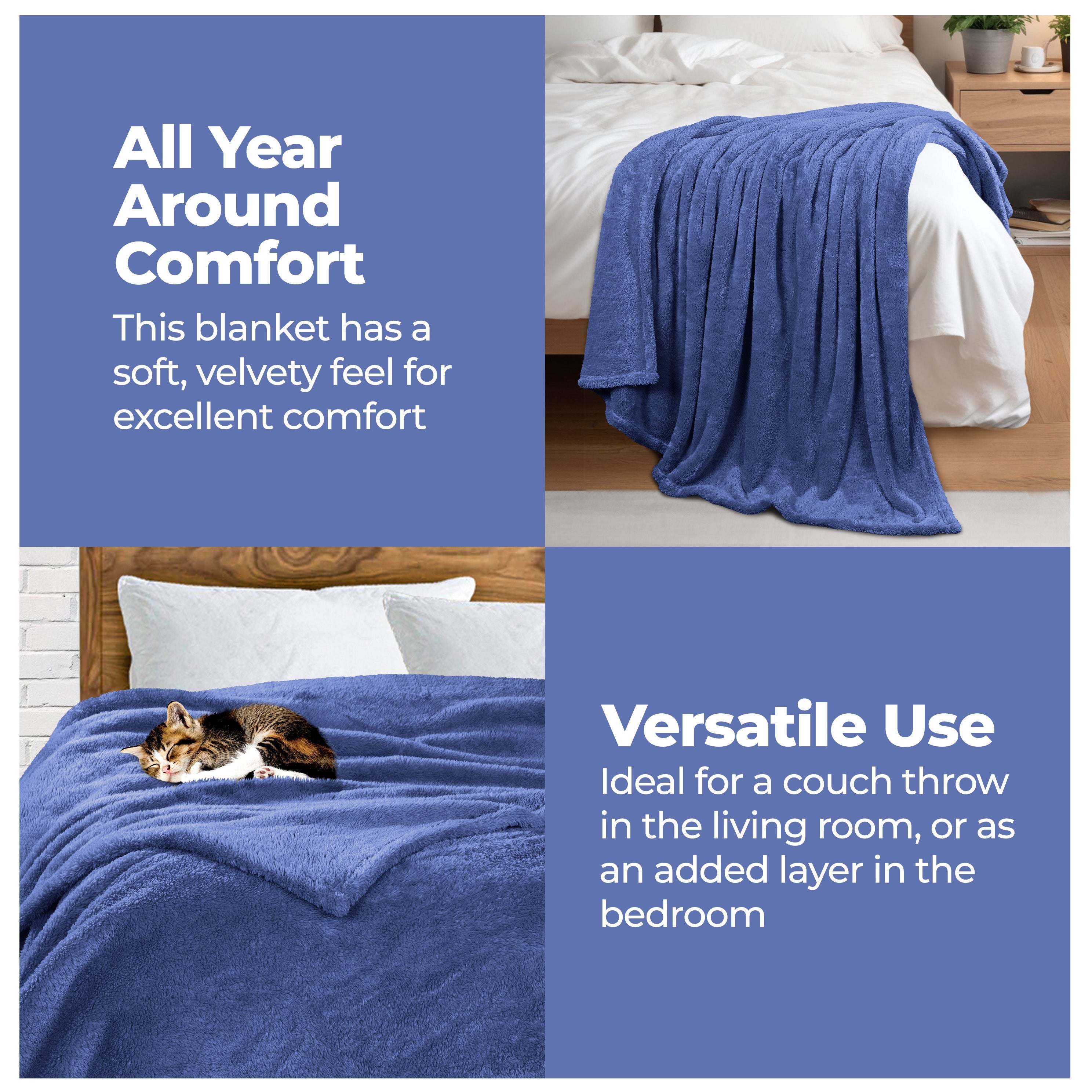 Classic Solid Fleece Plush Medium Weight Fluffy Soft Blanket - Cozy & Warm for Bed, Sofa, Travel & Gifts | Ultra-Soft Throw Blanket for All Seasons