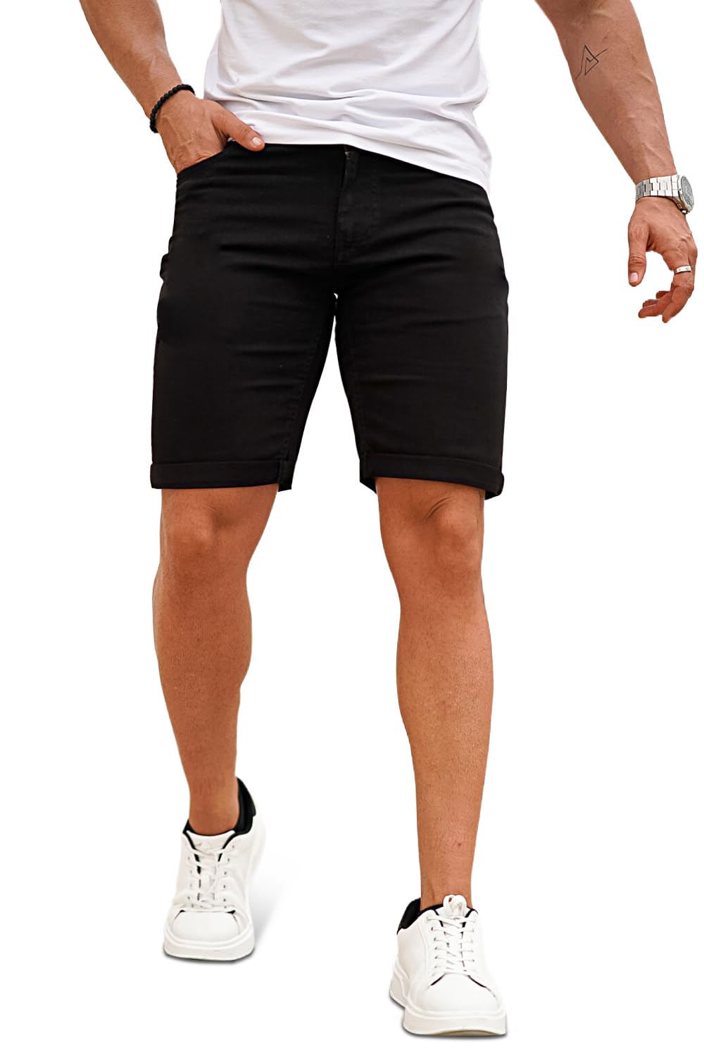 GINGTTO Men's Skinny Stretch Denim Shorts - Slim Fit Stretchable Jean Shorts for Men | Perfect for Summer, Casual Wear & Outdoor Activities