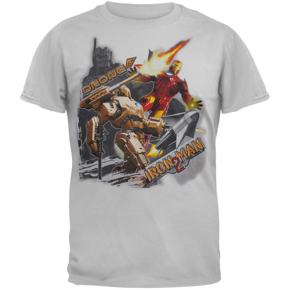 Iron Man Men's Twilight Drone Graphic T-Shirt - Small Grey - Superhero Marvel Comic Tee for Casual Wear, Cosplay & Gifts