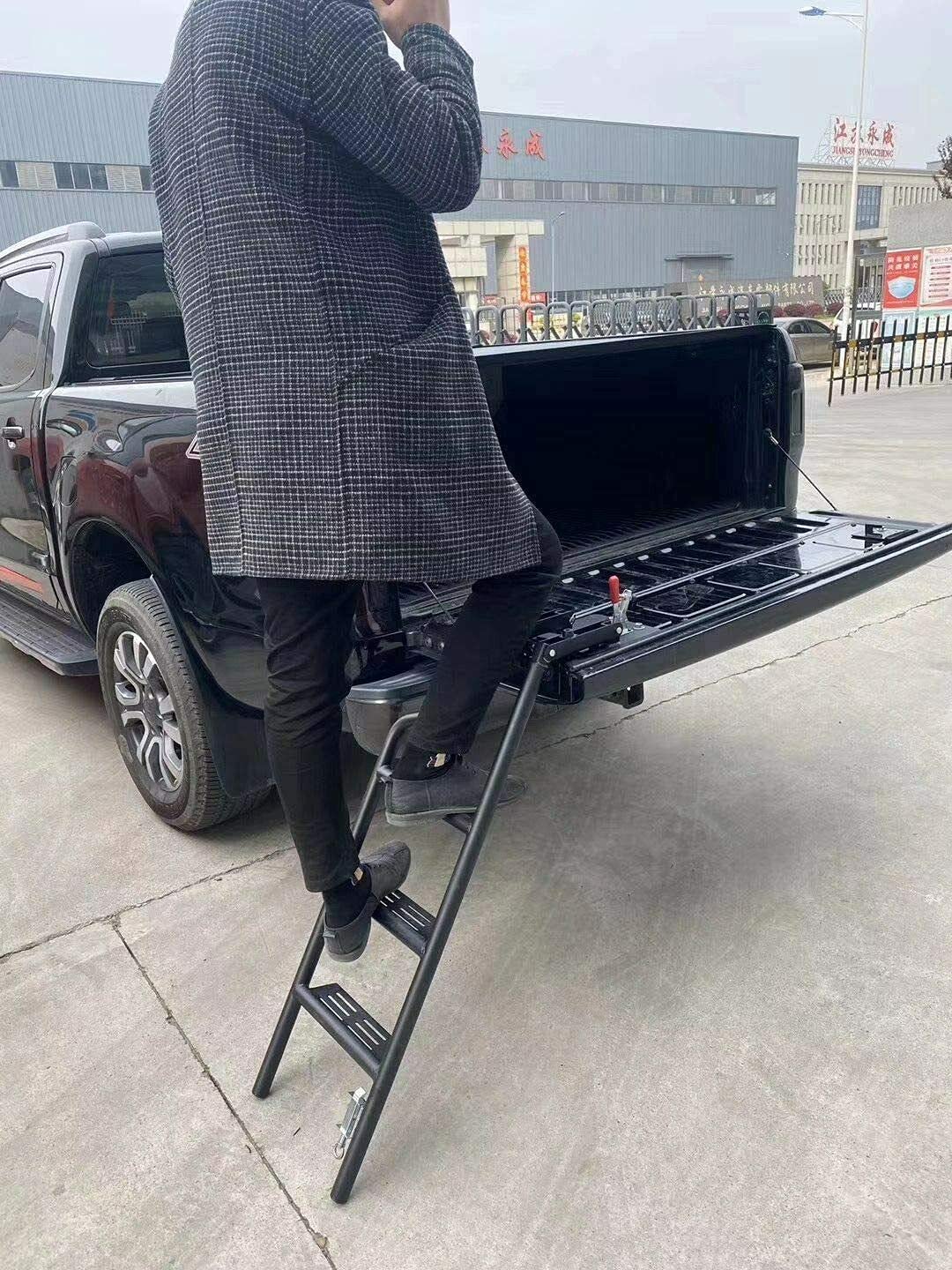 Universal Foldable Tailgate Ladder for Dodge RAM 3500 (2003-2022) - Heavy Duty Black Truck Rear Door Step | Perfect for Camping, Hunting & Off-Road Adventures