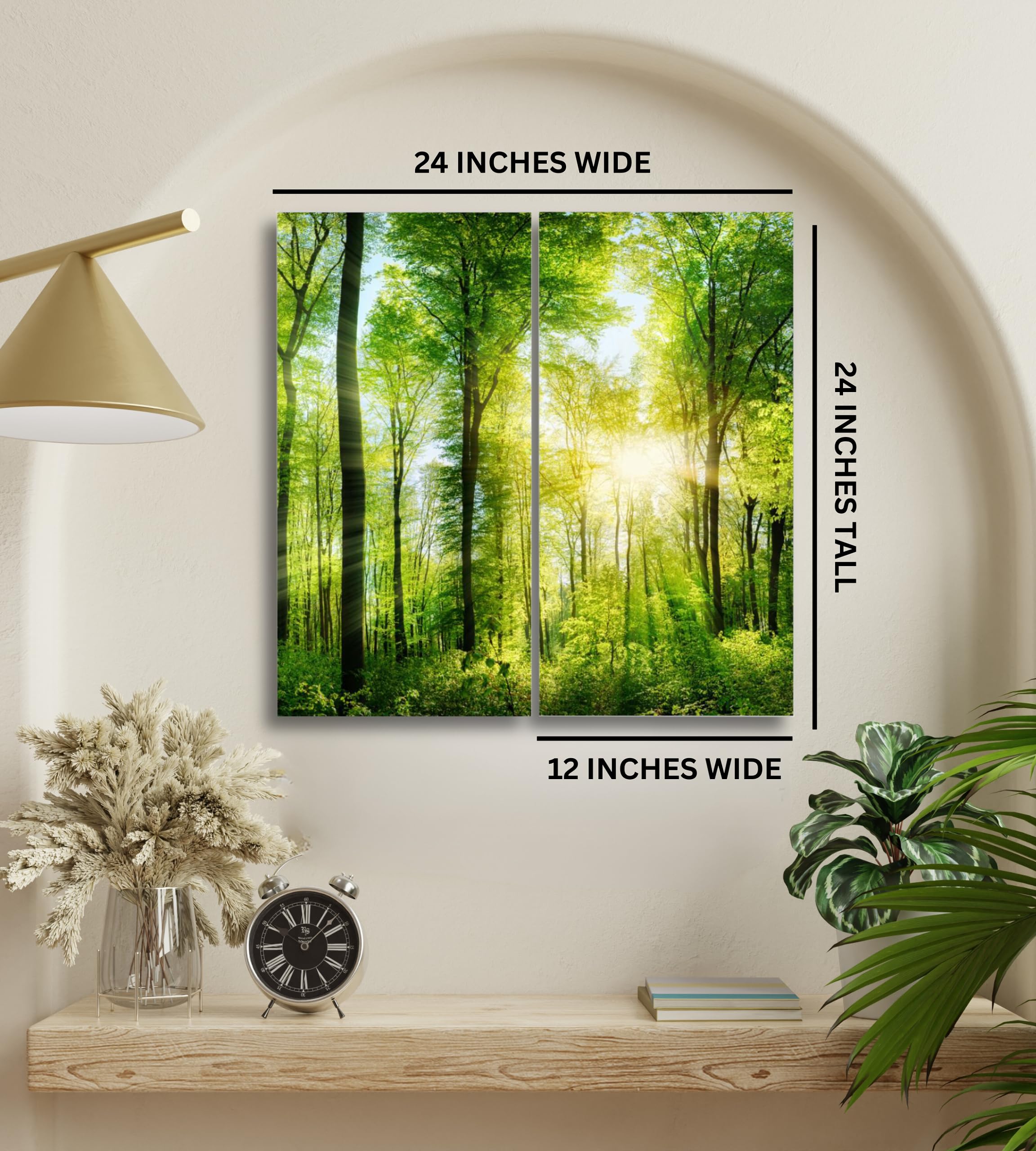 Forest Canvas Wall Art Decor - 24x24 Inch Tree Landscape Picture - 2 Piece Set, Modern Multi Panel Split Prints for Living Room, Kitchen, Bedroom, Office & Home Decor Gift - Perfect for Nature Lovers & Wall Decoration