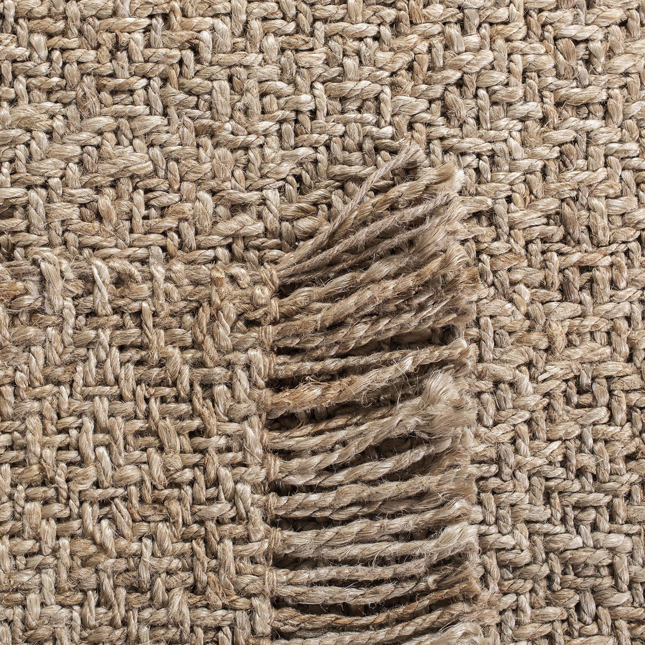 SAFAVIEH Handmade Woven Jute Area Rug 6'x6' Square Natural Fiber - Soft Grey with Fringe Trim for Living Room, Bedroom & Boho Home Decor