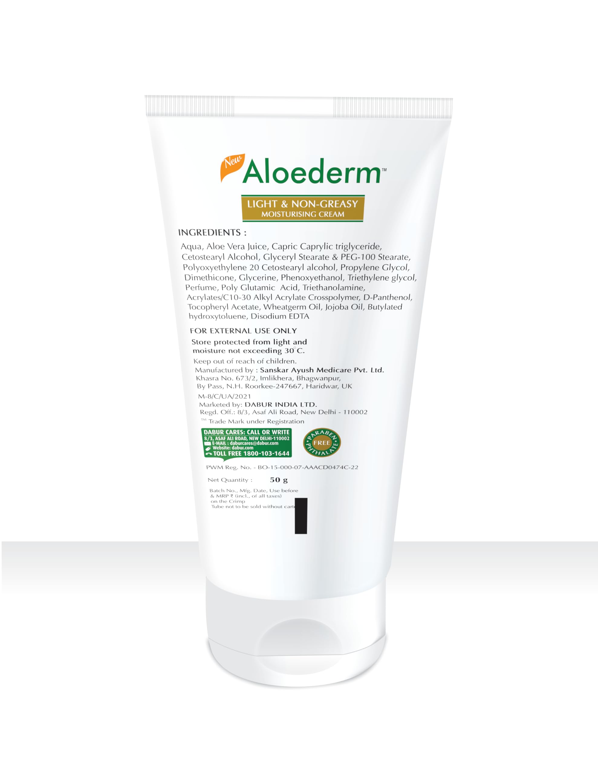 Aloederm Skin Cream for Dry Skin Treatment - Cold Processed Aloe Vera, Anti-Aging Moisturizer, 50g - Perfect for Daily Hydration & Nighttime Skincare Routine