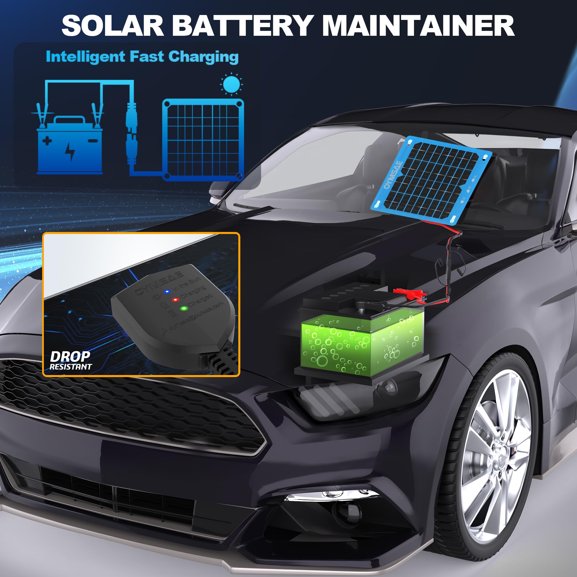 6W 12V Solar Panel Battery Charger - Portable Waterproof Solar Power Trickle Charger & Maintainer for Car, Boat, RV, Automotive - Includes Cigarette Lighter Plug & Alligator Clips - Perfect for Outdoor Adventures, Camping & Emergency Power Backup