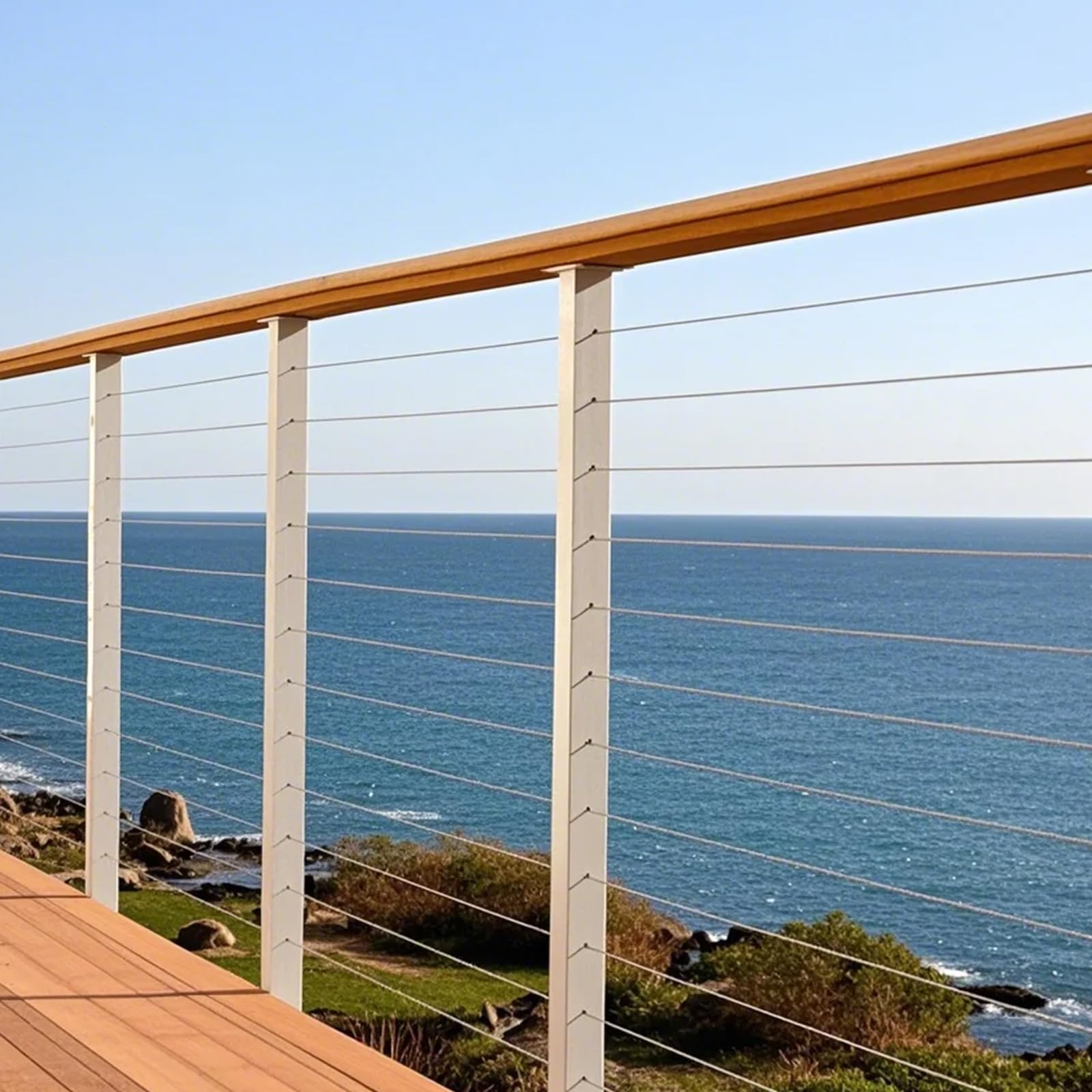 VEVOR 1/8 Inch 7x7 Strand Stainless Steel 316 Cable Railing Kit - 1000 FT Marine Grade Aircraft Cable with Cutter & Gloves, 1600 lbs Breaking Strength - Perfect for Outdoor Handrails, Stair Railings, Decking, Fences & Marine Applications