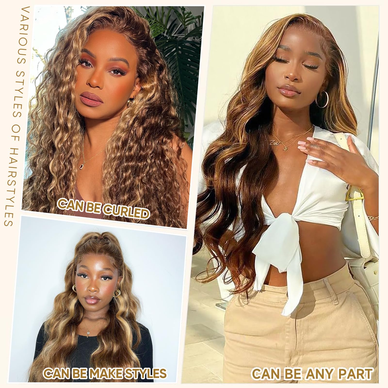 13x6 HD Ombre Lace Front Human Hair Wig - Body Wave Highlight Lace Frontal Wig with Baby Hair, 180% Density 4/27 Colored Glueless Honey Blonde 28 Inch | Perfect for Cosplay, Daily Wear & Special Occasions