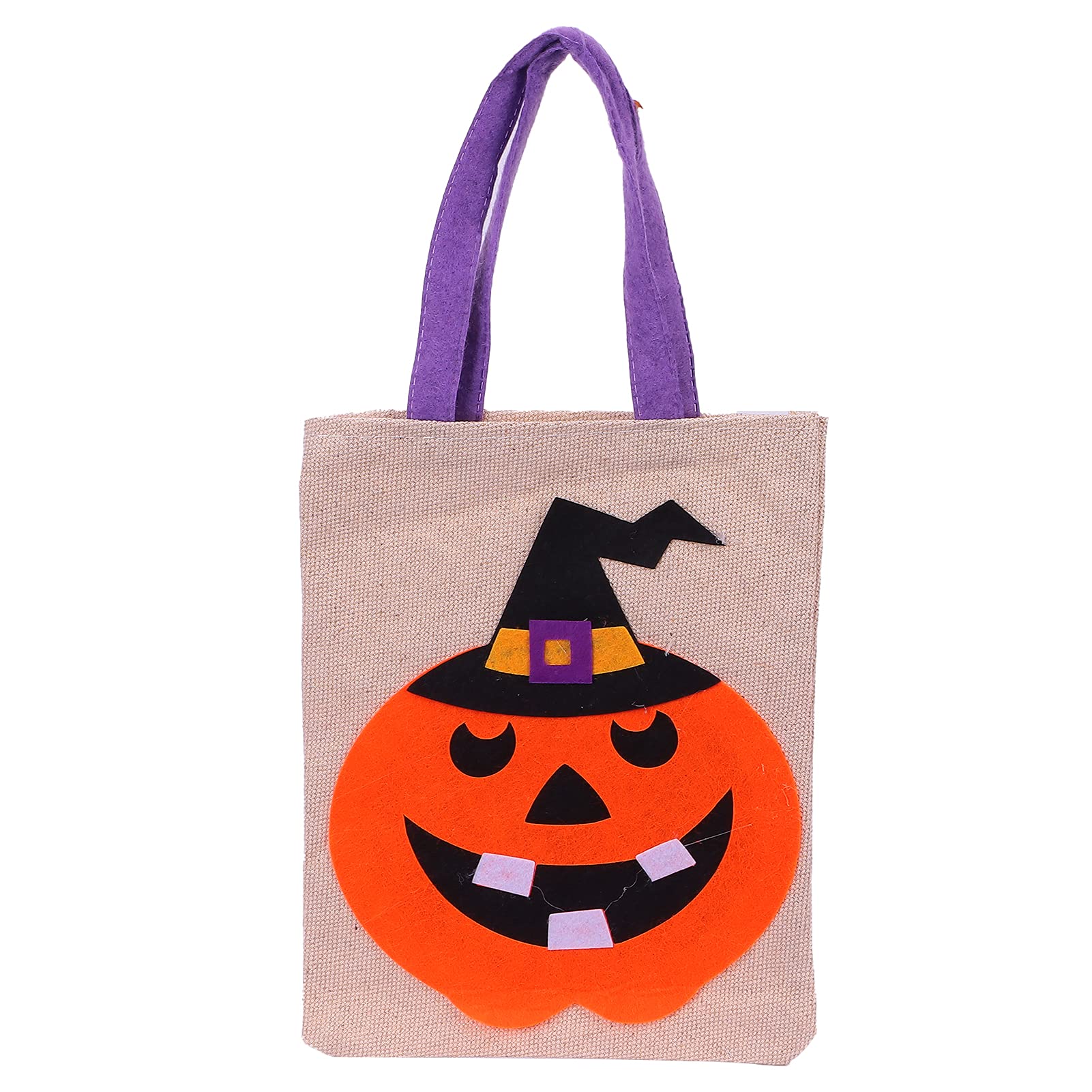 Halloween Trick or Treat Tote Bags - Non Woven Pumpkin Storage Sack with Handles for Kids, Halloween Party Favors & Gifts (Black Hat Pumpkin Beige) - Perfect for Candy Collection, Costume Accessories & Spooky Decorations