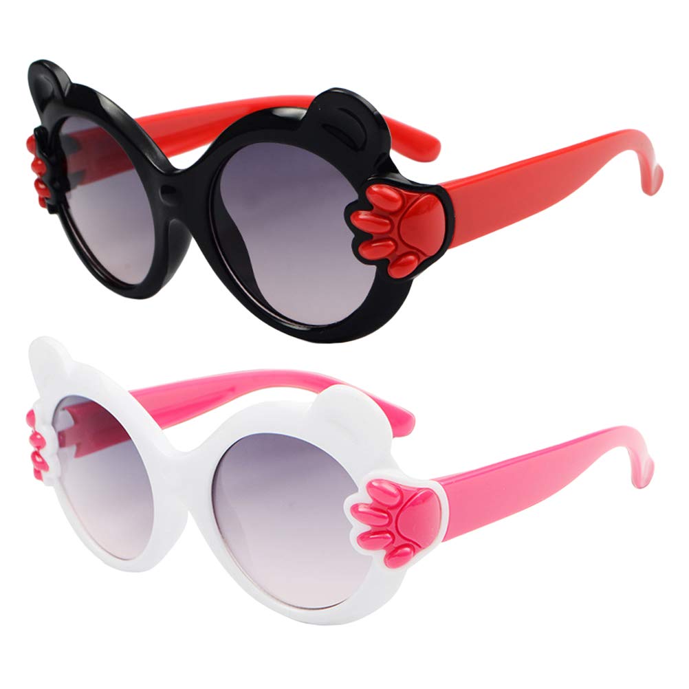 Bestoyard 2 Pack Fashion Kids Sunglasses - UV400 Protection Colorful Baby Shades (Black & White) for Beach, Outdoor Play & Summer Activities