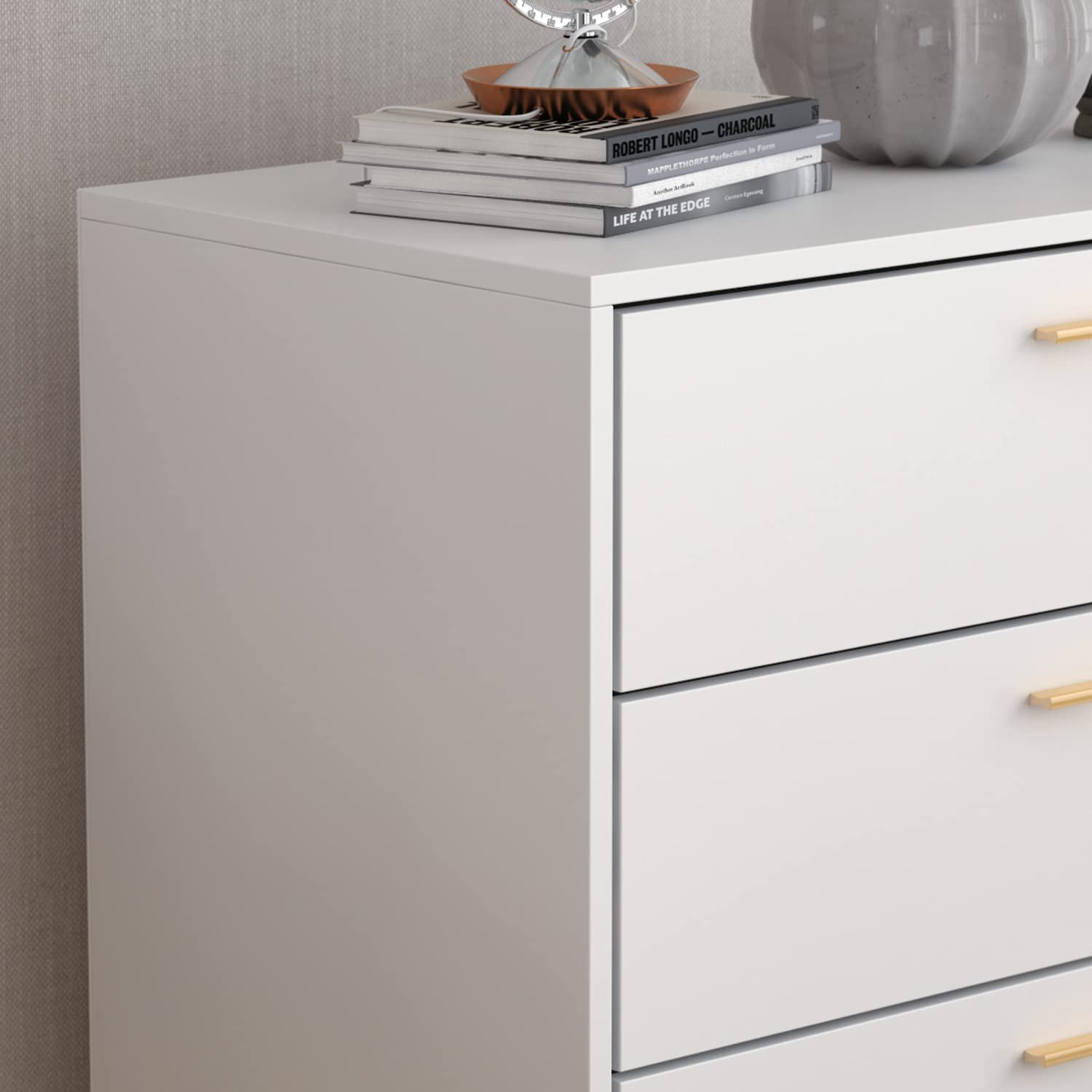 Modern 5-Drawer Dresser Storage Chest with Gold Metal Legs & Handles - Solid Wood Bedroom Dresser for Clothes Organization, White (27.4”L x 15.6”W x 44.9”H) - Perfect for Bedroom, Living Room & Nursery Storage Solutions