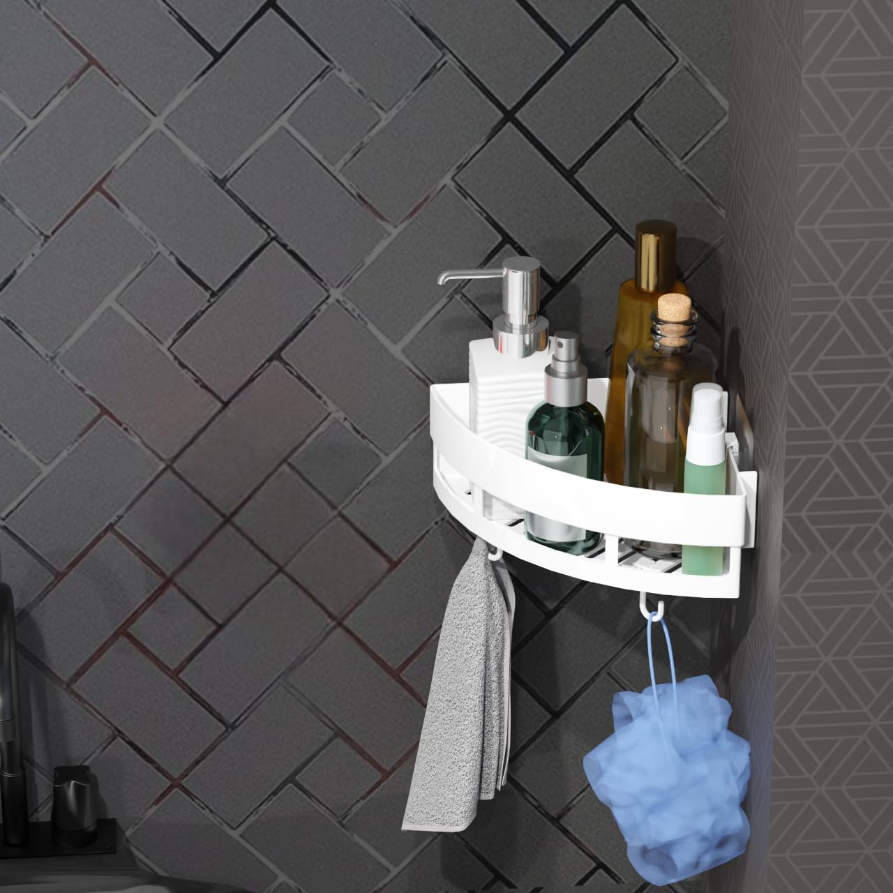 QXORE No-Drill Plastic Bathroom Shelf & Cabinet - Space-Saving Corner Storage Organizer for Bathroom & Kitchen Accessories (White, 1-Pack) - Perfect for Small Spaces, Apartments & Rental Homes