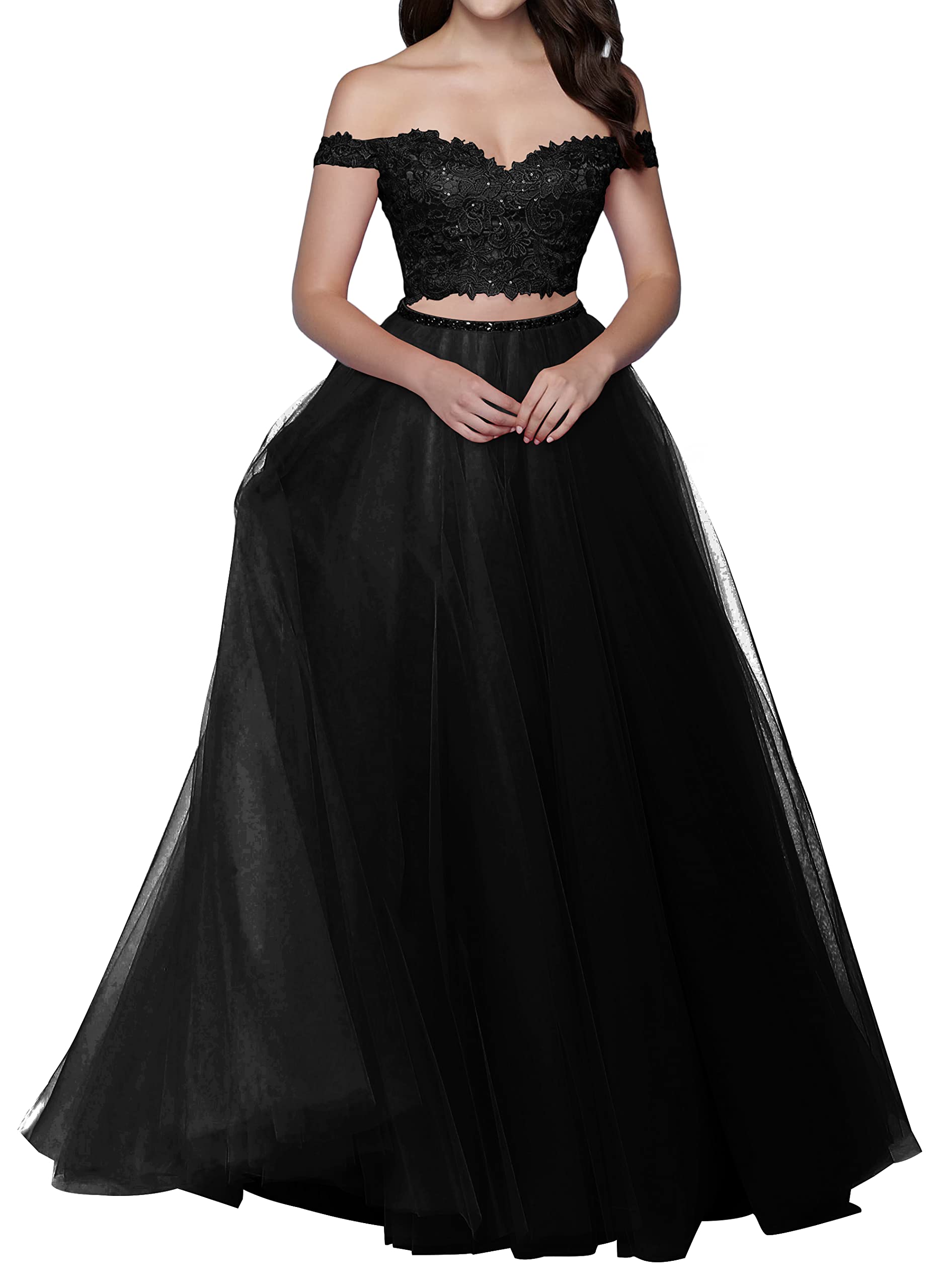 2 Piece Prom Dress Long Off Shoulder Ball Gown with Lace & Sequins - Elegant Beaded Formal Dresses for Women | Perfect for Homecoming, Quinceañera & Evening Galas