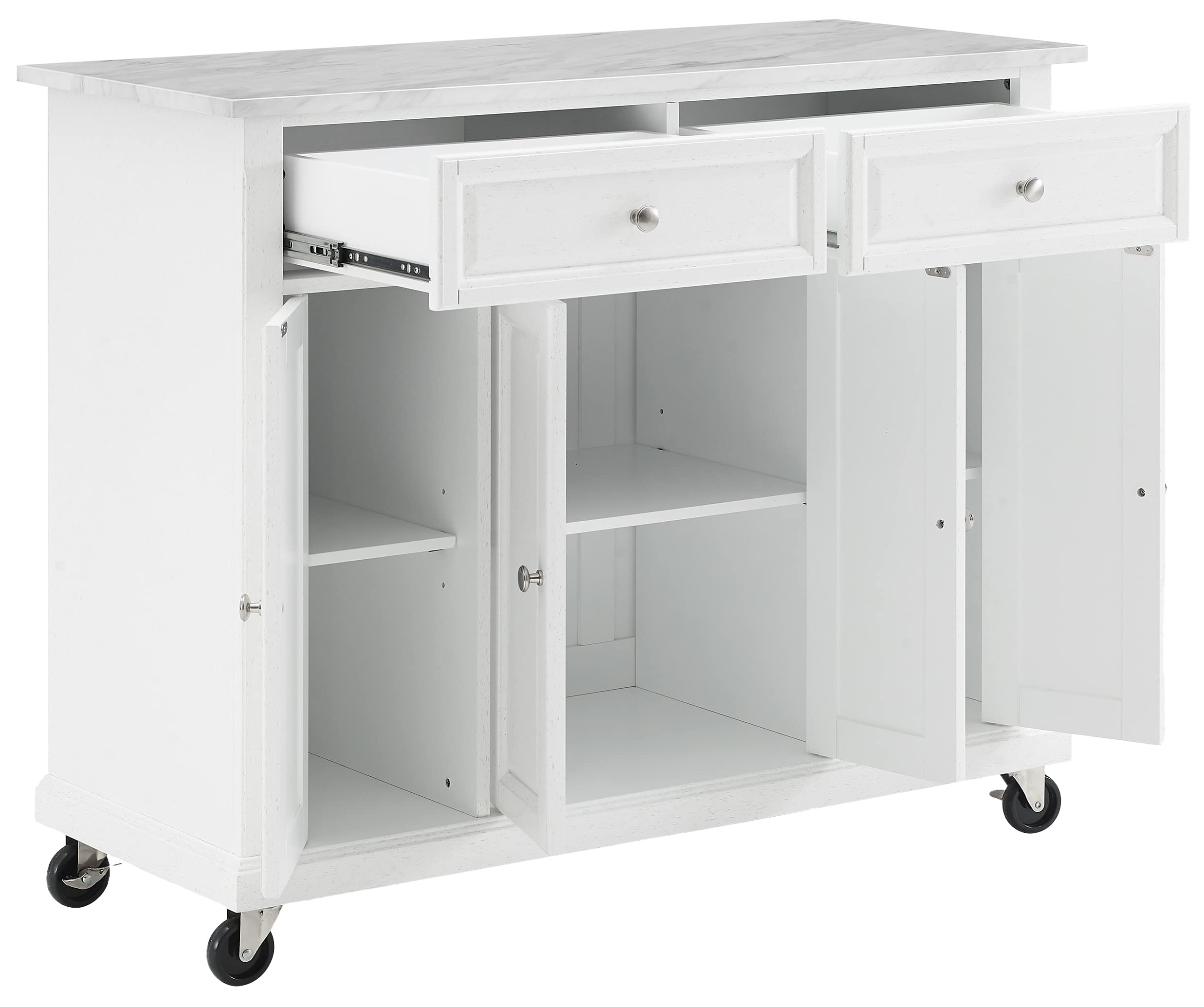 Crosley Avery Rolling Kitchen Island Cart with Shelves - White Distressed Finish | Microwave Stand, Coffee Bar Station & Storage Organizer | Perfect for Small Kitchens, Apartments & Breakfast Nooks