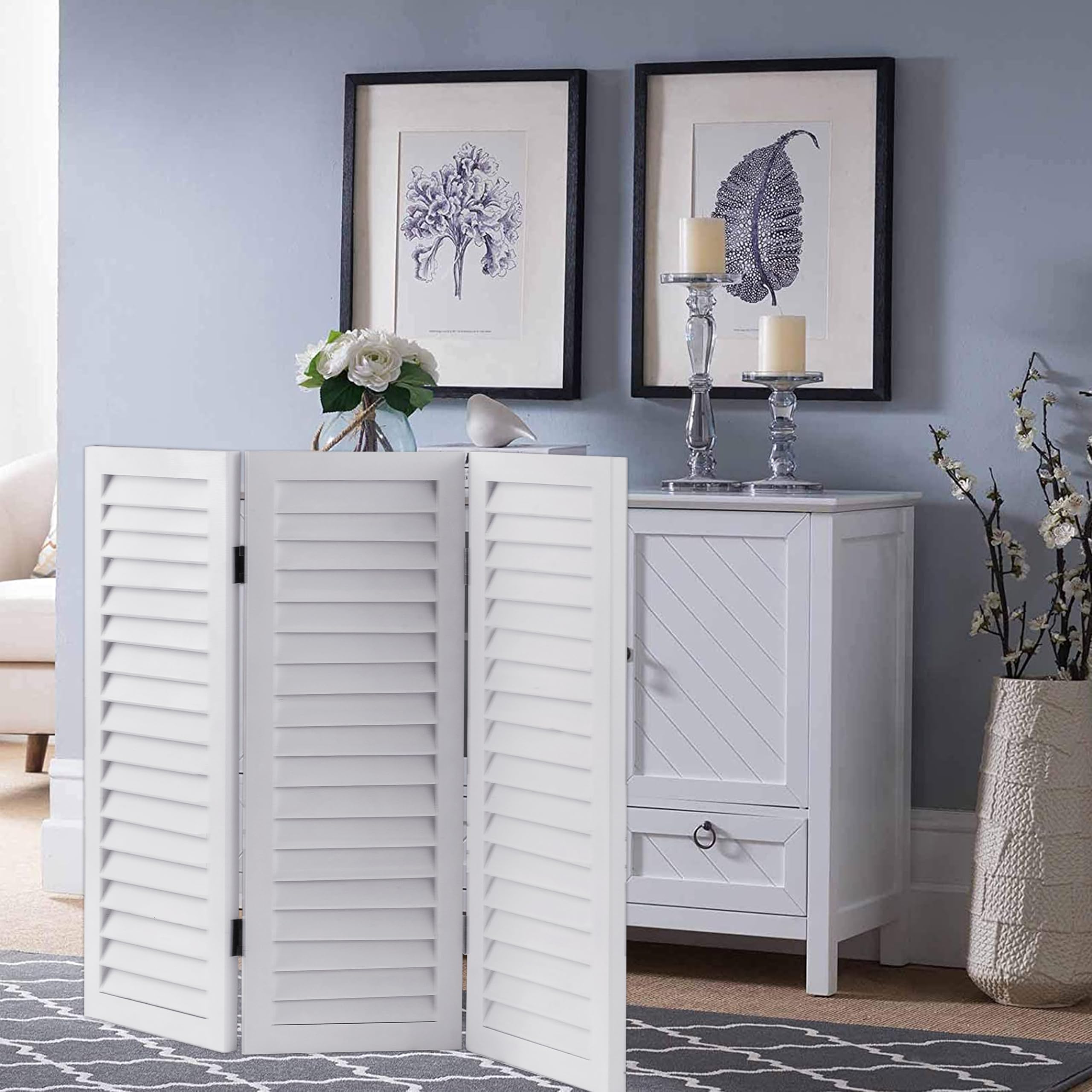 SOFE 3 Panel Wood Room Divider - 2.6 Ft Tall Folding Partition Screen for Bedroom, Office & Living Space | Freestanding White Shutter Design | Perfect for Privacy, Room Separation & Home Decor