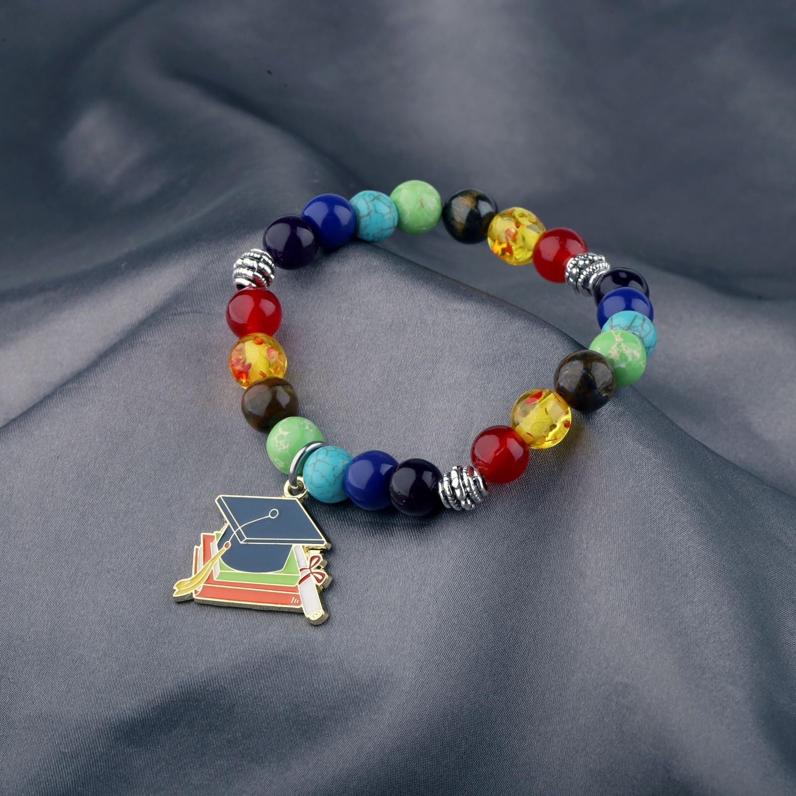 MYOSPARK 7 Chakra Beads Elastic Bracelet - Spiritual Graduation Gift for High School & College Grads - Perfect for Yoga, Meditation & Positive Energy