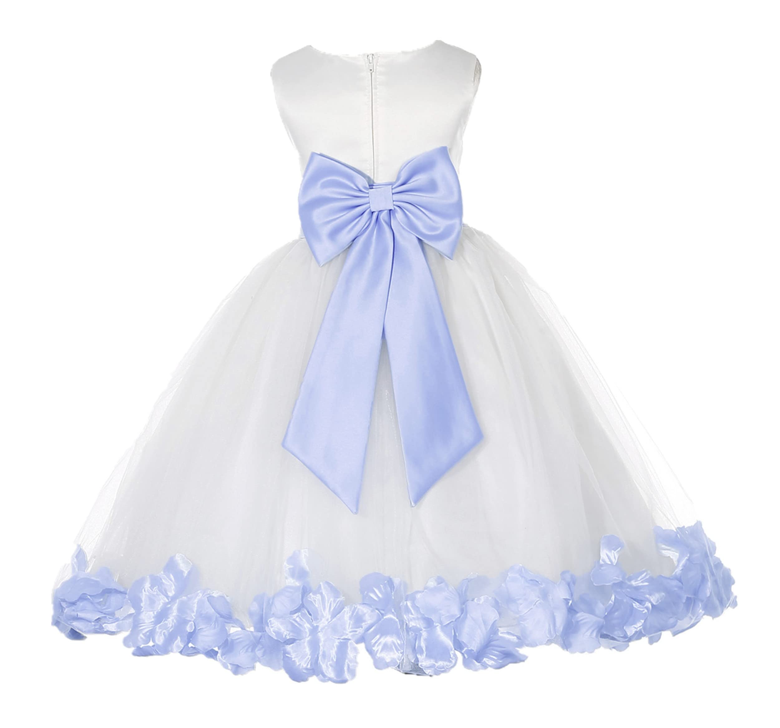White Tulle Rose Petals Flower Girl Dress - Elegant Christening Gown for Weddings, Baptisms & Special Occasions (Style 302T)