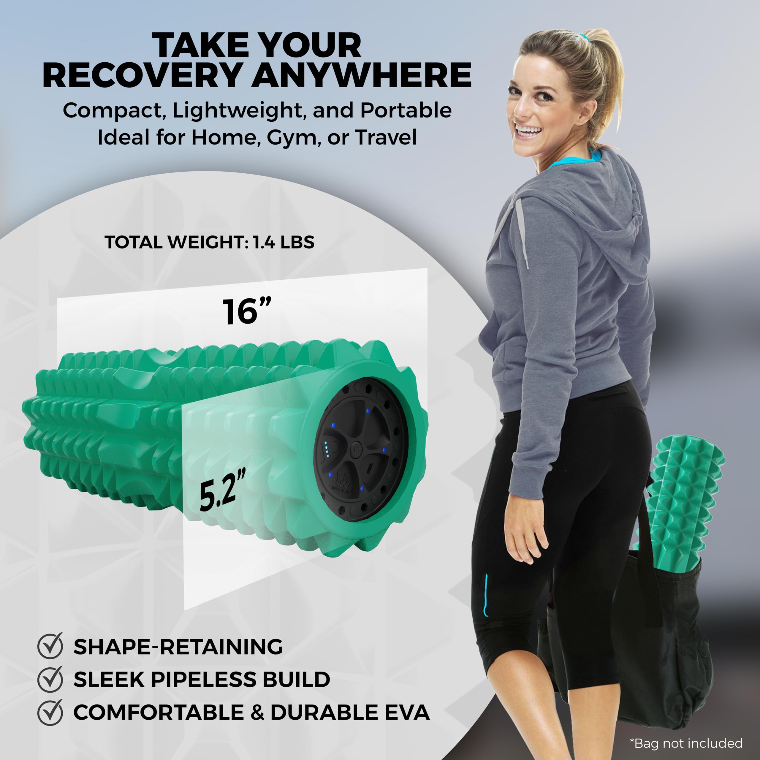 Vibrating Foam Roller for Muscle Recovery & Pain Relief - Ergonomic Massage Roller for Fitness, Yoga, Physical Therapy & Deep Tissue Massage - Portable Body Massager for Athletes & Gym Recovery - Perfect for Post-Workout, Home Gym & Sports Therapy