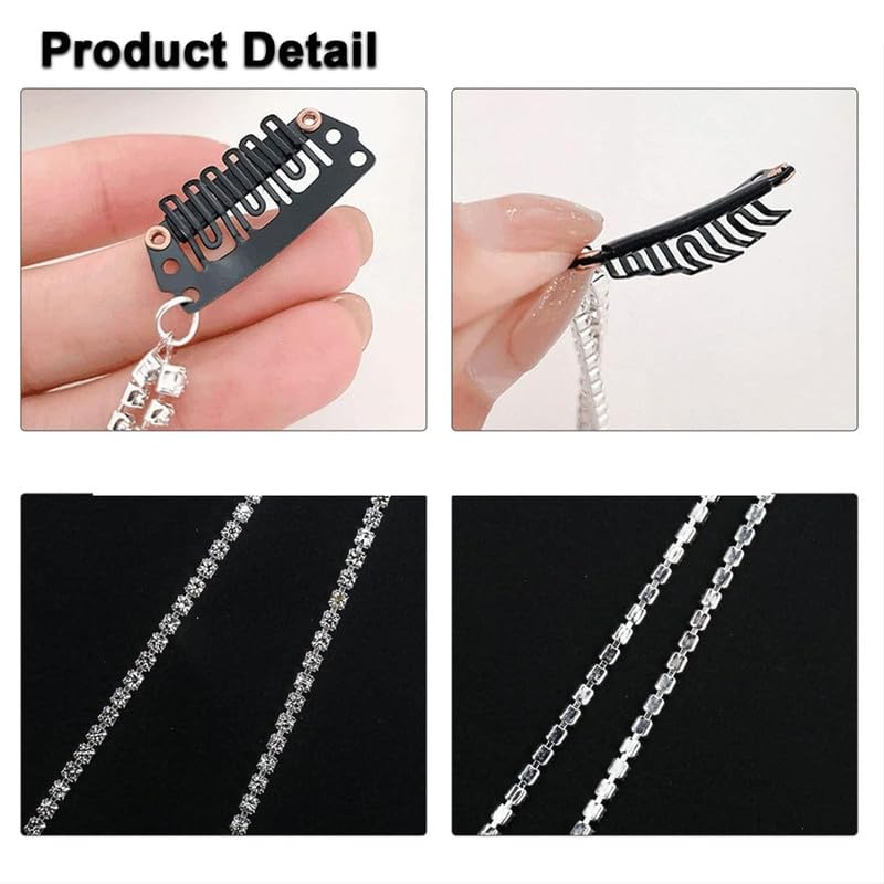 4 PCS Rhinestone Hair Chains - Crystal Hair Extensions for Women & Girls - Bling Punk Tassel Hair Clips - 20 Inch Strand Hair Accessories for Parties, Weddings & Festivals