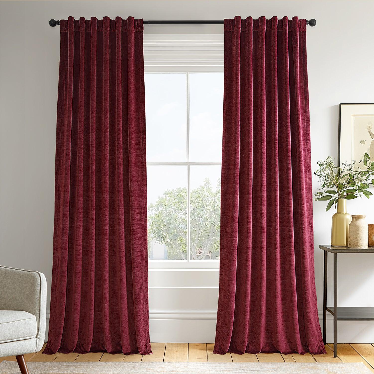 Dark Red Ravello Burnout Velvet Blackout Curtains for Bedroom & Living Room - Thermal Insulated Light Blocking Drapes for Better Sleep & Privacy