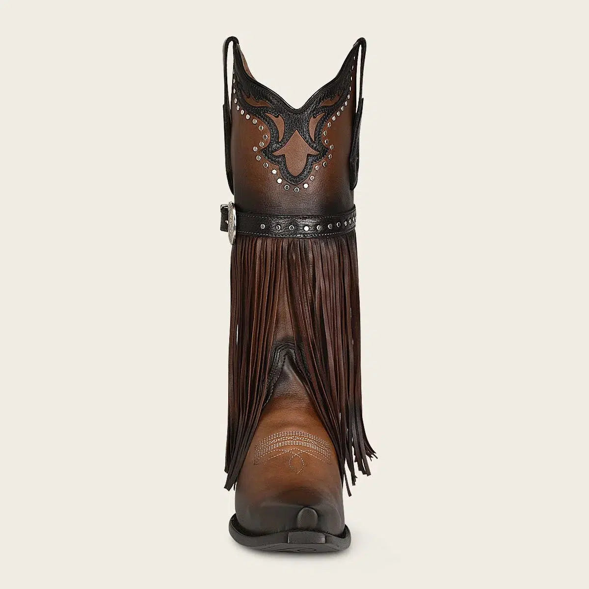 1GAXRS Women's Western Cowgirl Fringed Leather Boots - Brown Distressed Genuine Leather Riding Boots for Country Line Dancing & Rodeo Events