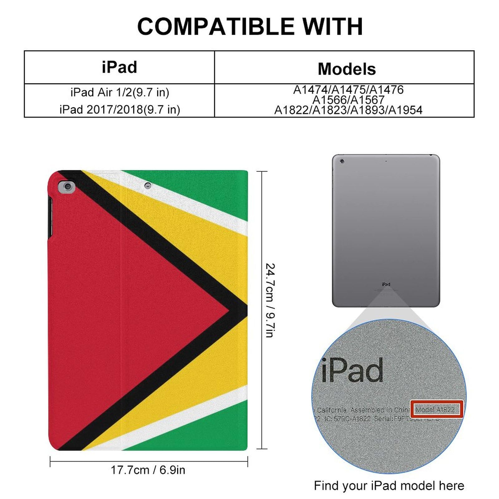 Guyana Flag iPad Case Slim Shockproof Waterproof Protective Cover with Stand - Compatible with iPad 2017/2018/Air 1/Air 2 (9.7 Inch) - Perfect for Travel, Work & School